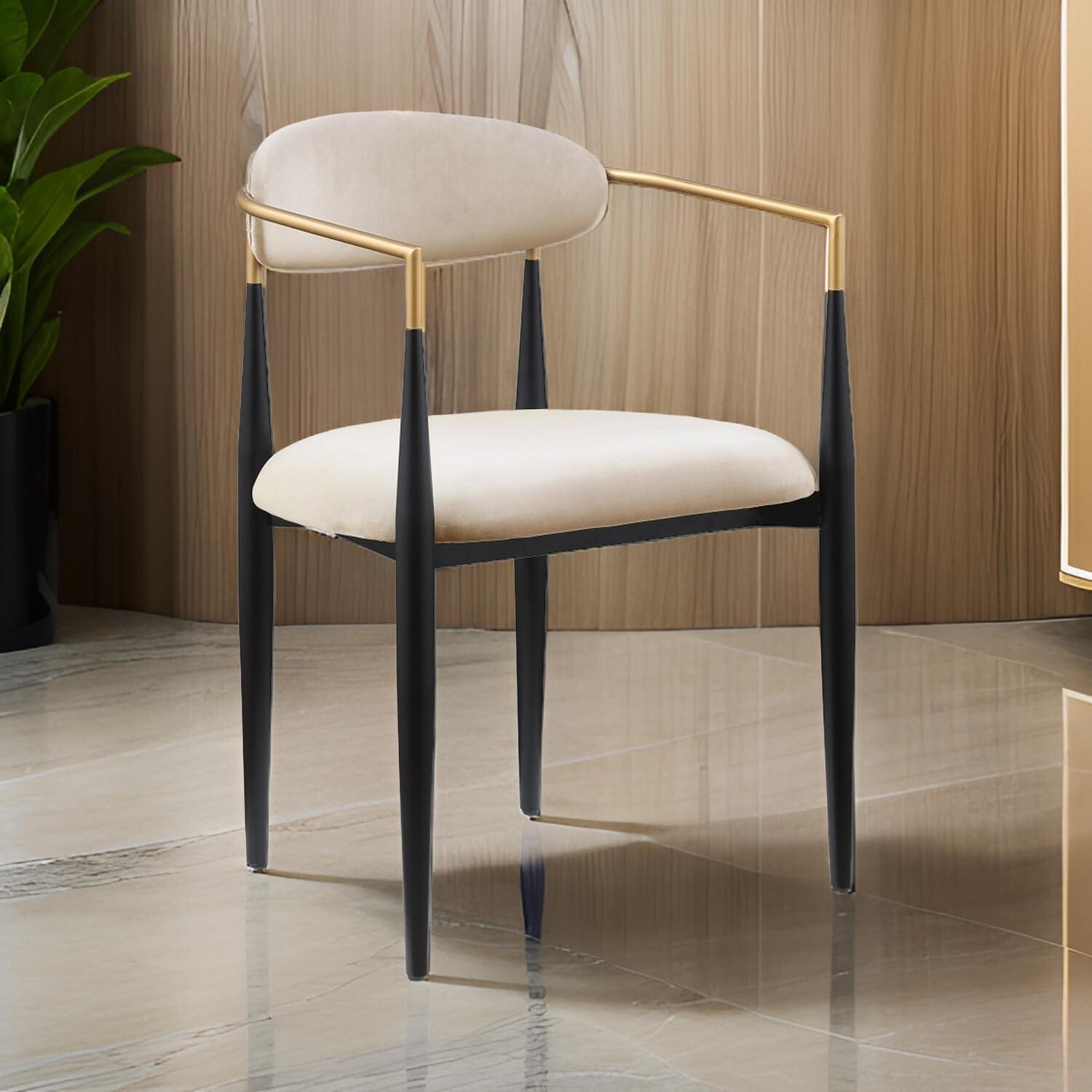 Benjara BM316796 21 in. Kenny Taupe Fabric Foam Padded Gold & Black Metal Dining Chair