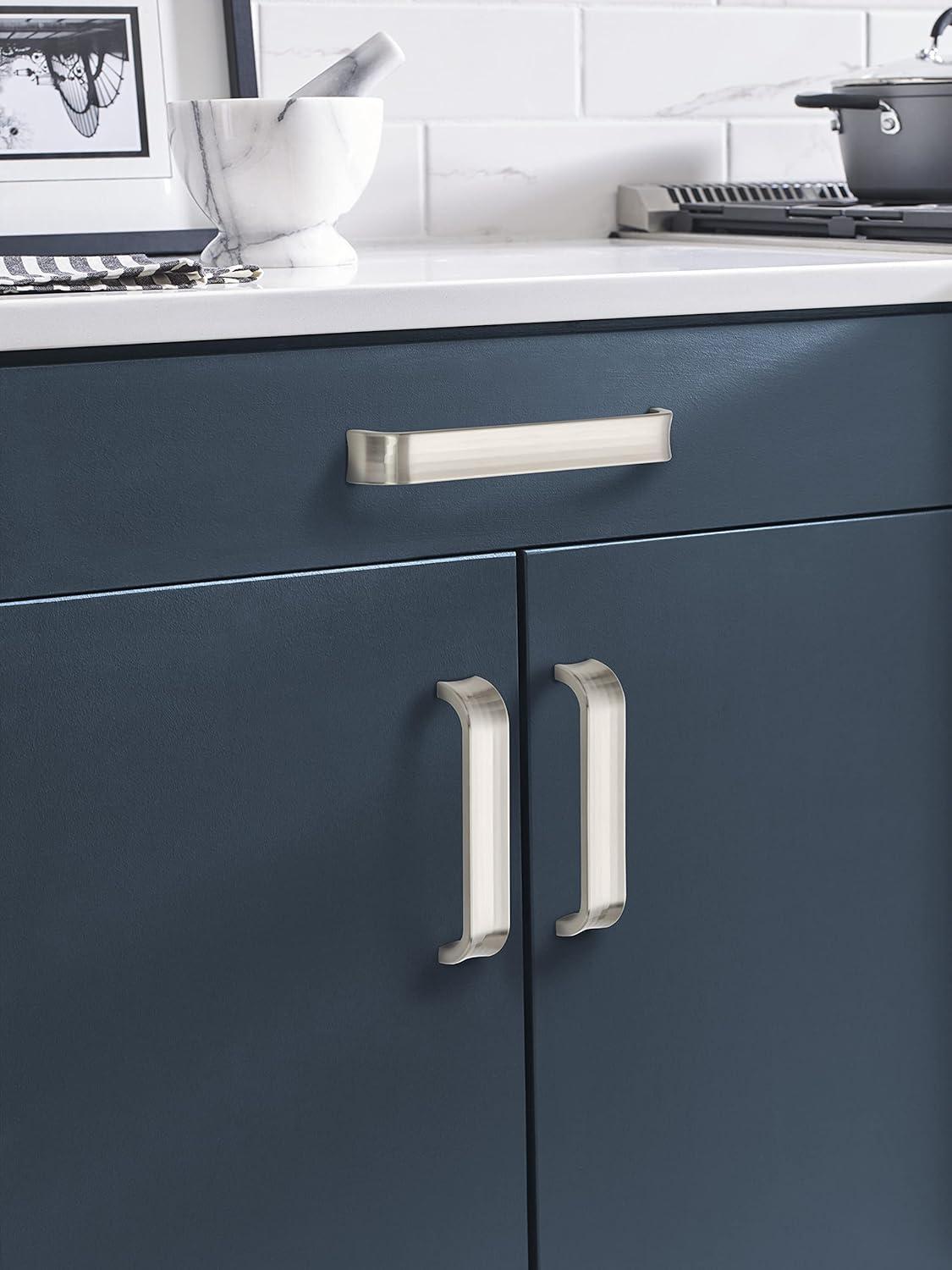 Brushed Nickel Modern Finger Cabinet Pull with Mounting Hardware