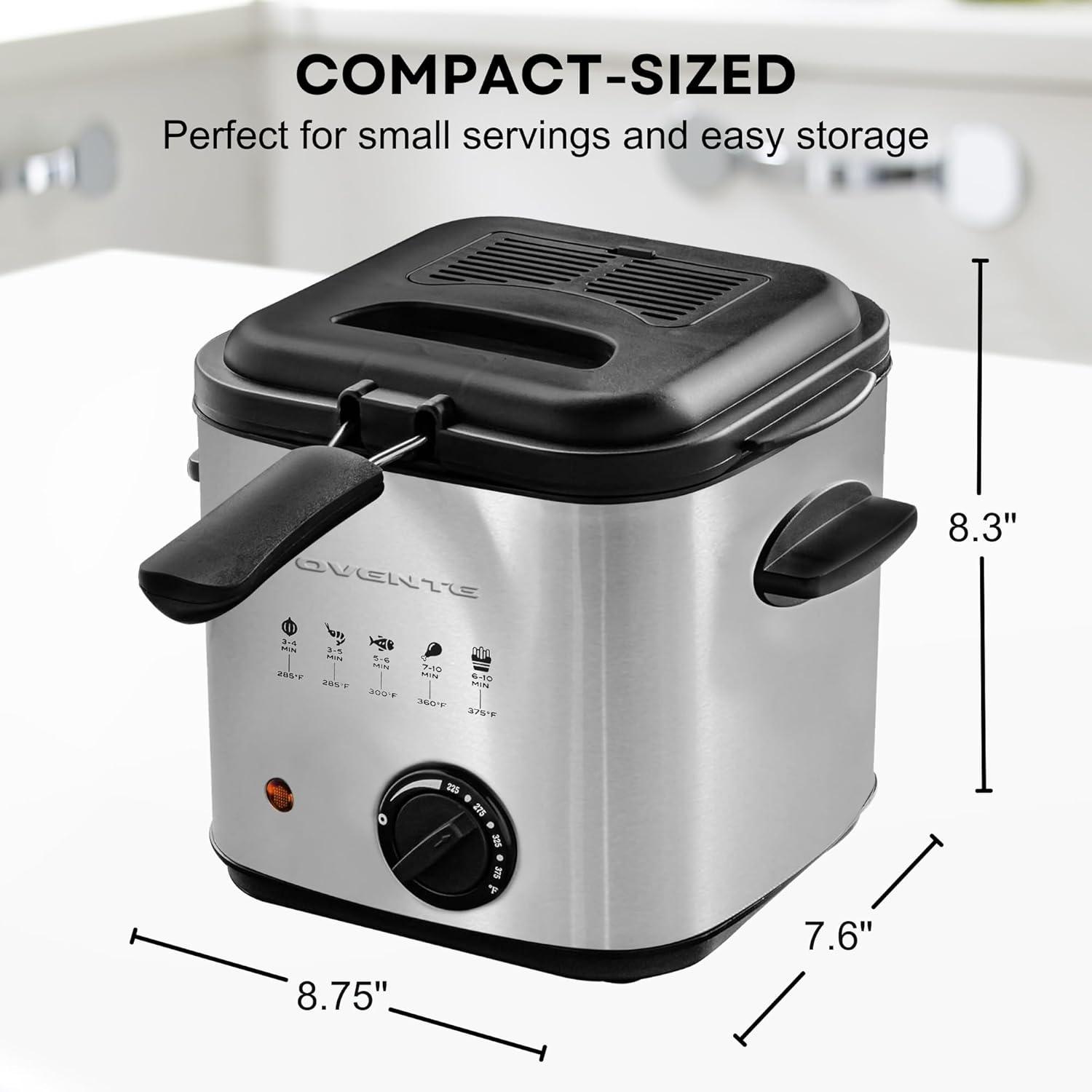 Ovente Silver 1.5 Liter Electric Deep Fryer with Basket