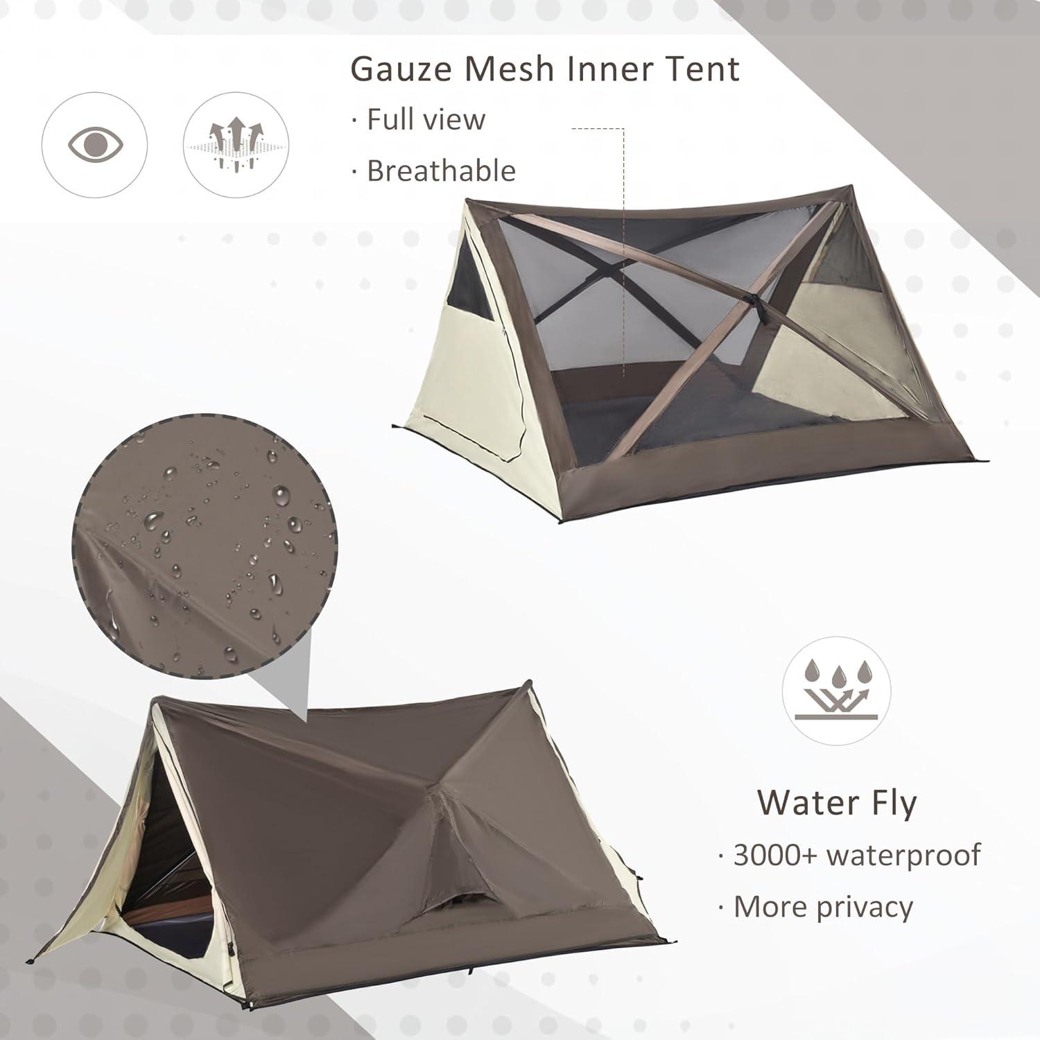 Outsunny 2-3 People Pop Up Camping Tent Waterproof Automatic Instant Tent Portable Cabana Beach Tent w/ Carry Bag, Windows and Doors