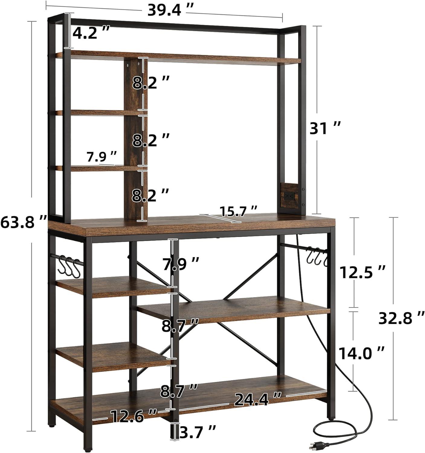 Microwave Stand Bakers Rack with Power Outlet Coffee Bar Kitchen Utility Shelf