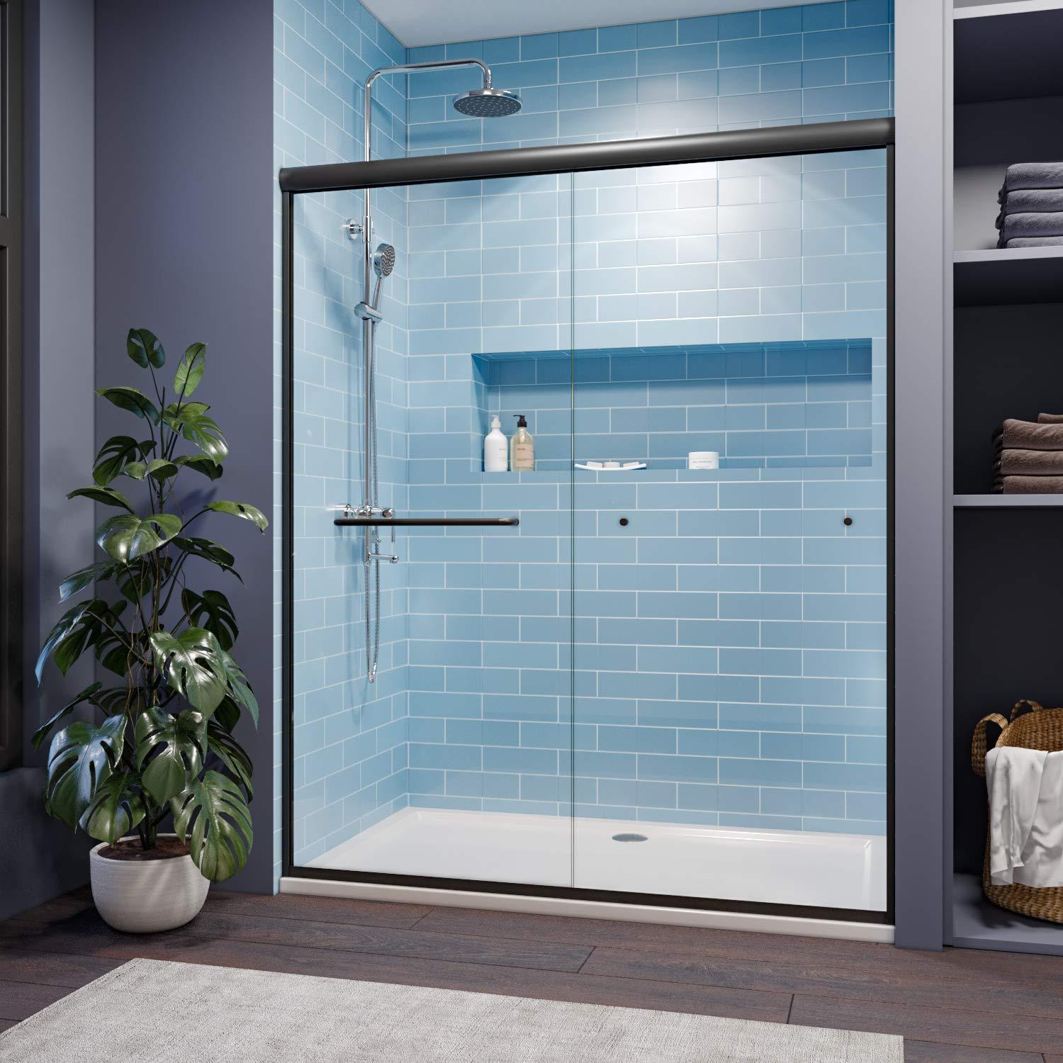 Sunny Shower Semi-Frameless Double Sliding Shower Door 60 in. W x 72 in. H in Black