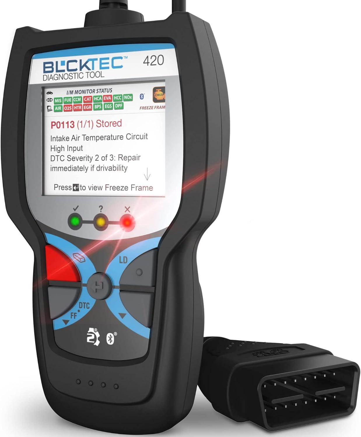 BLCKTEC 420 Bluetooth OBD2 Scanner Diagnostic Tool - Vehicle Code Reader for Car - Clears Check Engine Light - Comes with Premium OBD App On IOS & Android - Works For All Cars 1996 & Newer C47