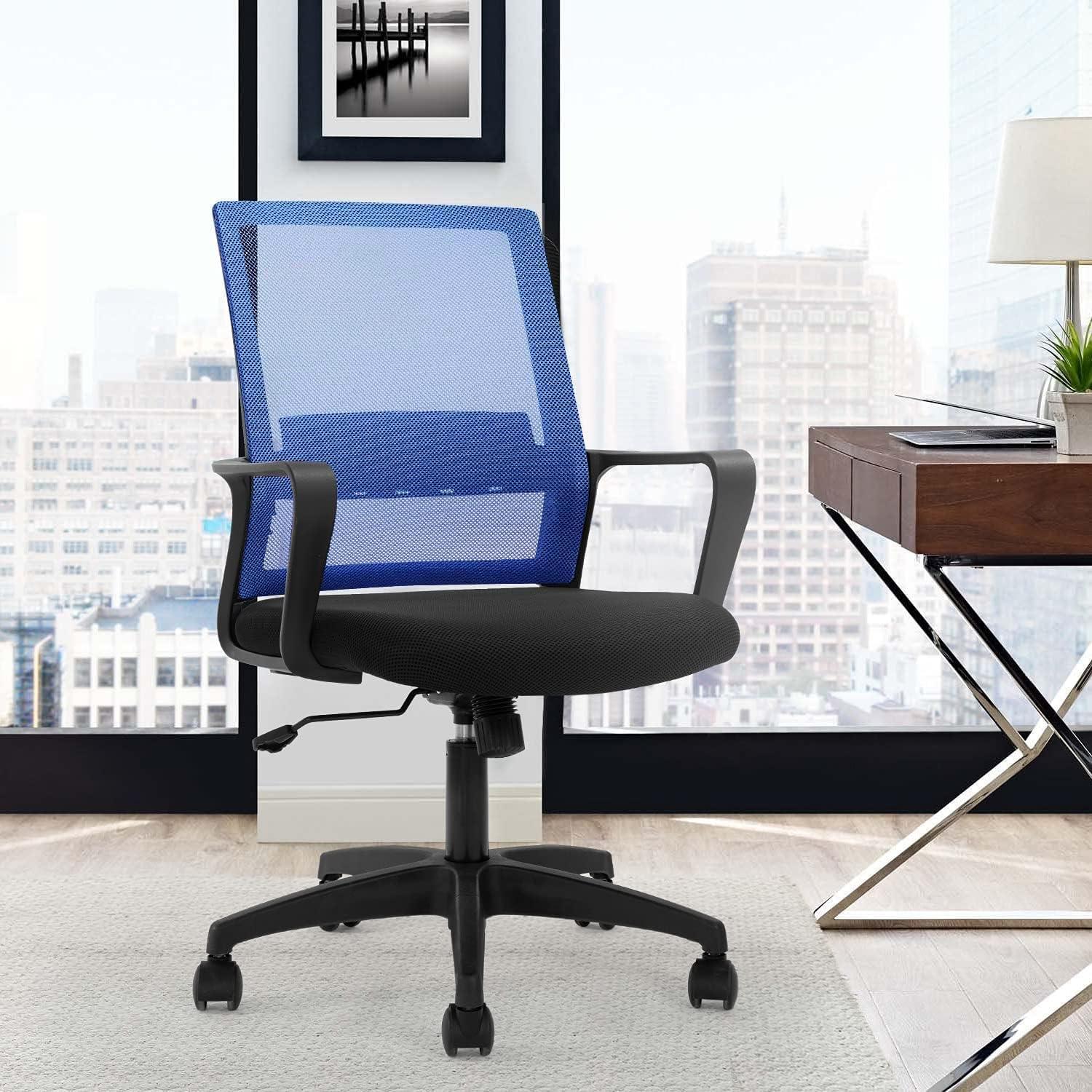 Blue Mesh Swivel Executive Office Chair with Fixed Arms