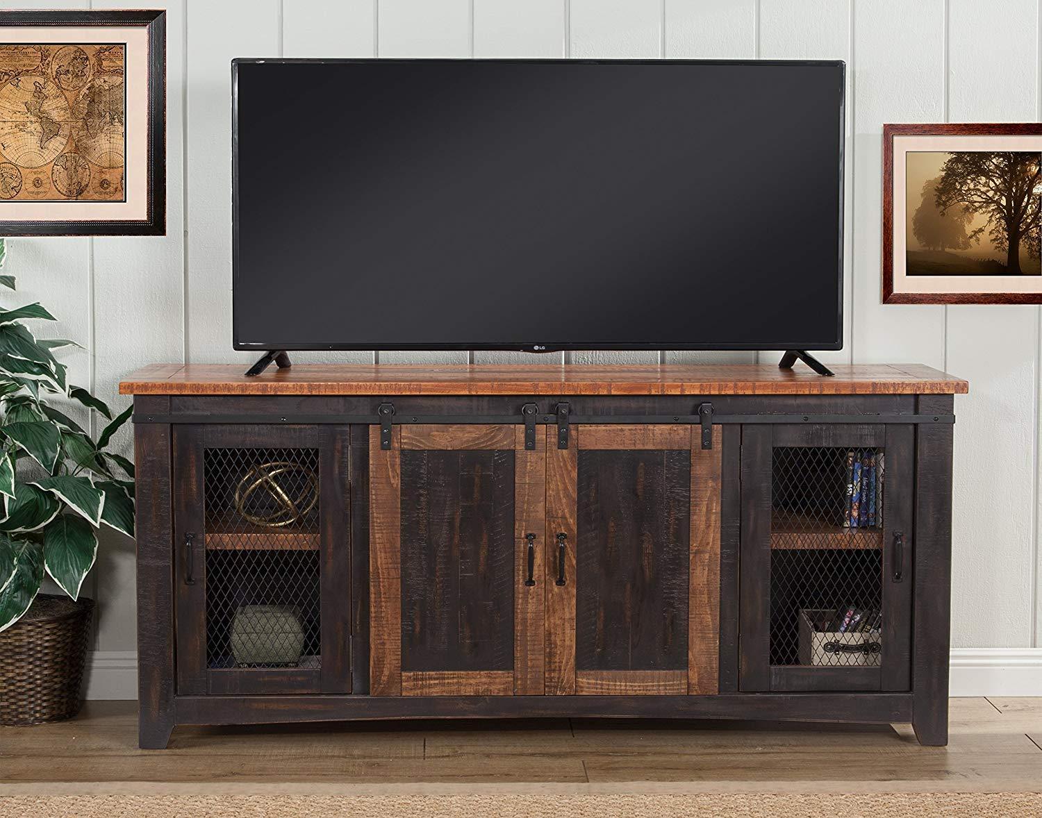 Santa Fe 65" Solid Wood TV Stand Antique Black and Honey - Martin Svensson Home