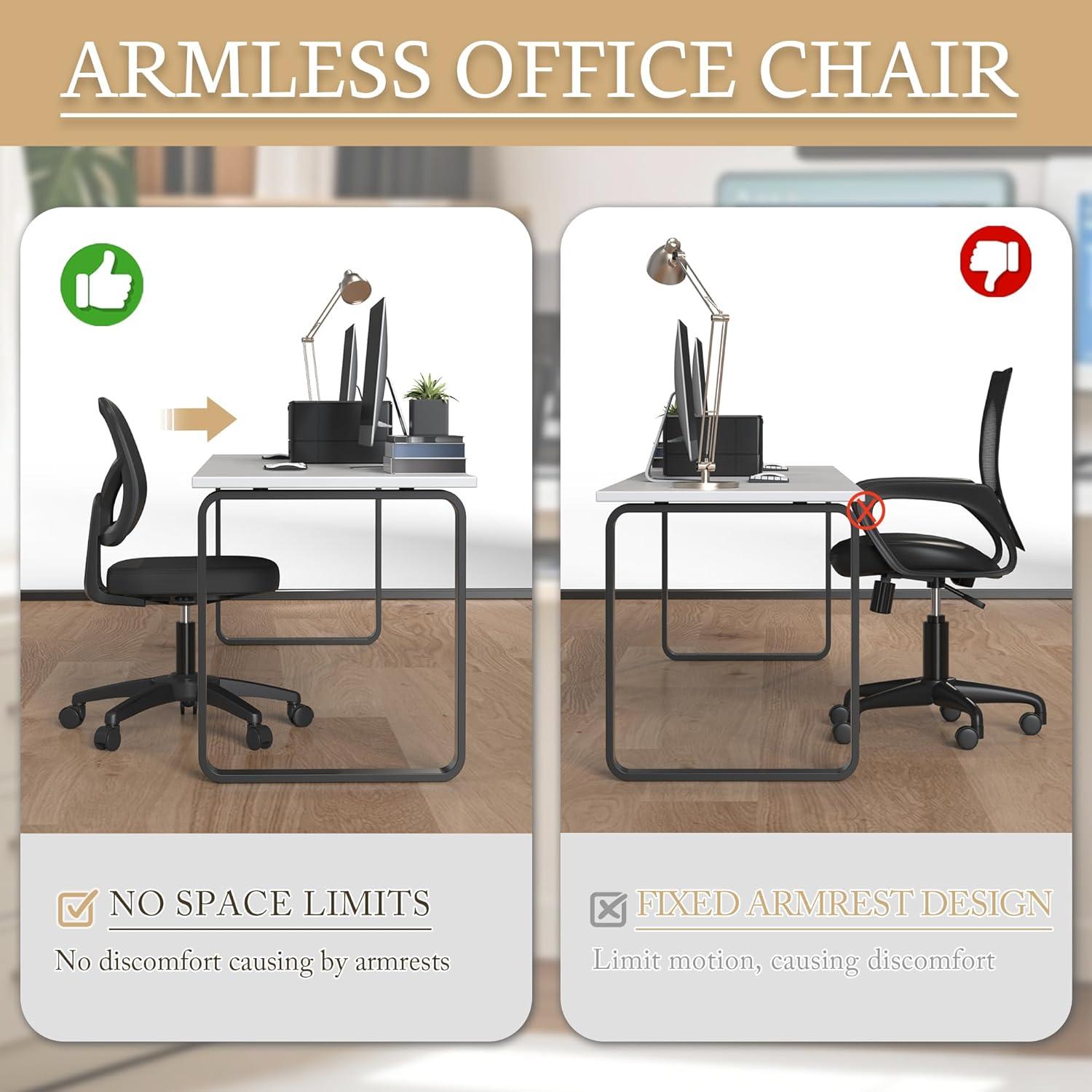 Mesh Office Chair Ergonomic Small Desk Chair No Arms Black Swivel Computer Chair with Wheels Task Chair for Small Spaces Mid Back Home Office Chair for Adults and Kids