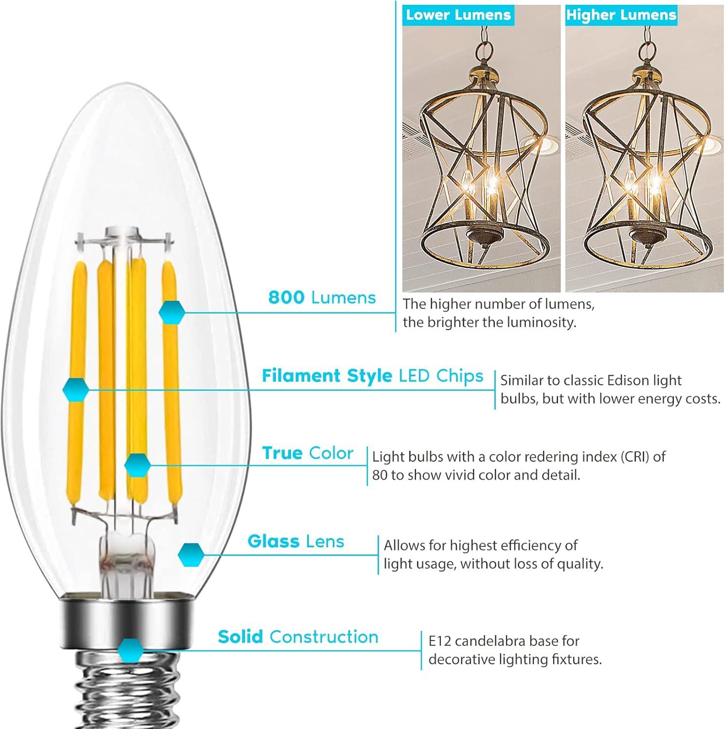 7 Watt (100 Watt Equivalent), B11 LED, Dimmable, Natural White (3500K), E12/Candelabra Base