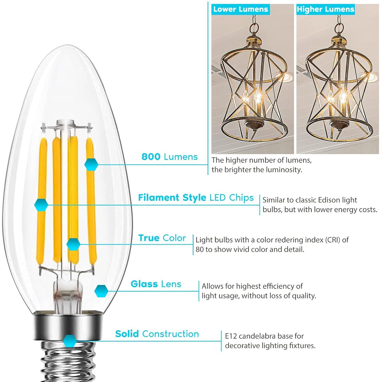 Luxrite LR21648-12PK 7 Watt (100 Watt Equivalent), B11 LED, Dimmable, Natural White (3500K), E12/Candelabra Base