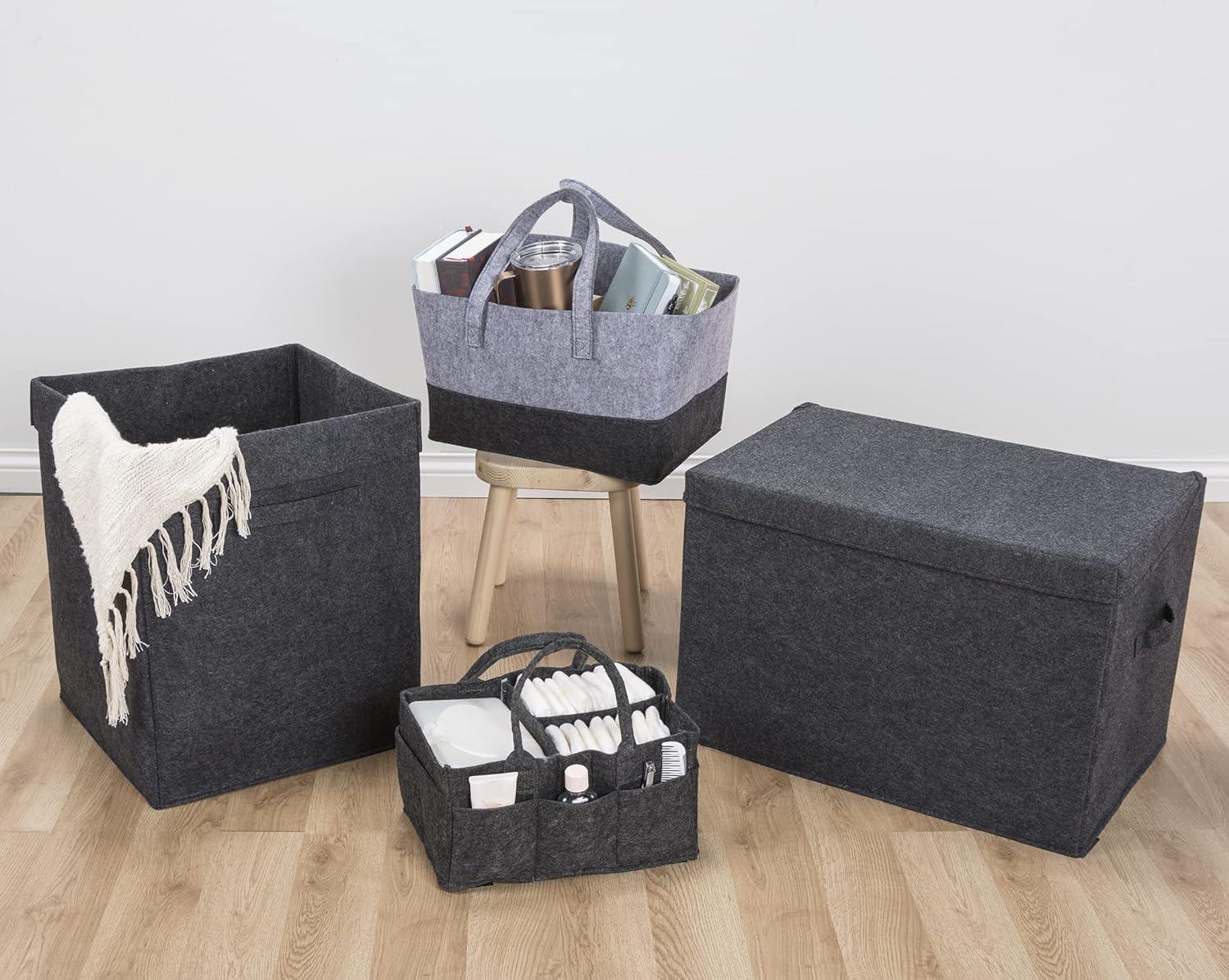 Charcoal Gray Felt Collapsible Toy Storage Box with Handles