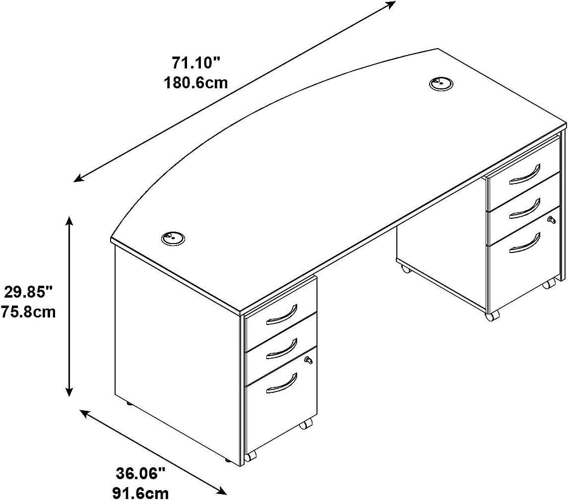 Series C Bow Front Desk with (2) 3 Drawer Mobile Pedestals