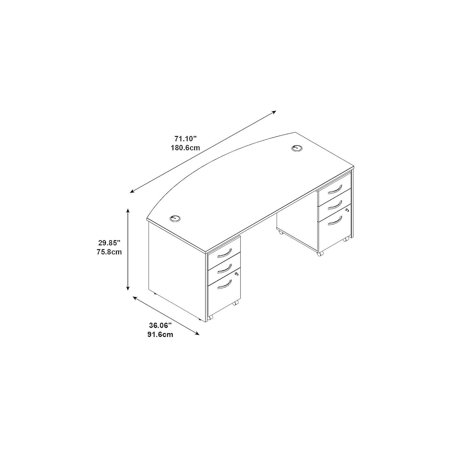 Series C Bow Front Desk with (2) 3 Drawer Mobile Pedestals