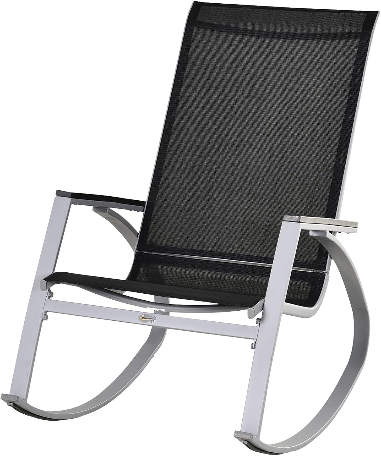 Outsunny Outdoor Modern Front Porch Patio Rocking Sling Chair - Black / Silver