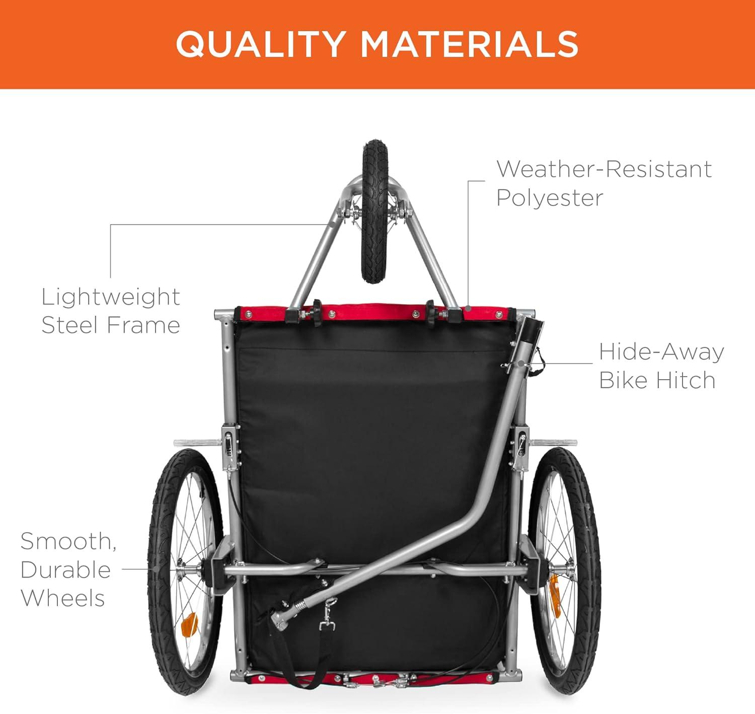 Best Choice Products 2-in-1 Dog Bike Trailer, Pet Stroller Bicycle Carrier w/ Hitch, Brakes, Visibility Flag, Reflector