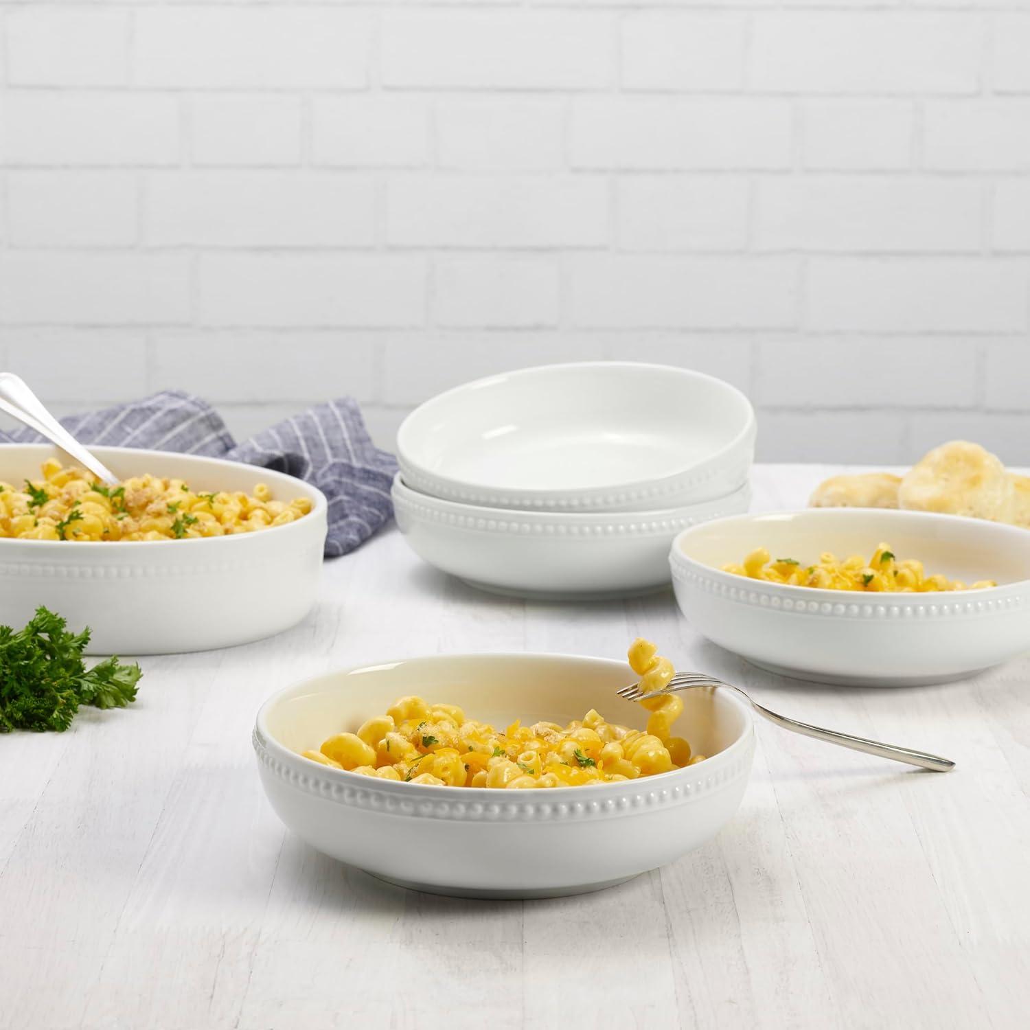 Everyday White by Fitz and Floyd Beaded Dinner Pasta Bowls, Set of 4