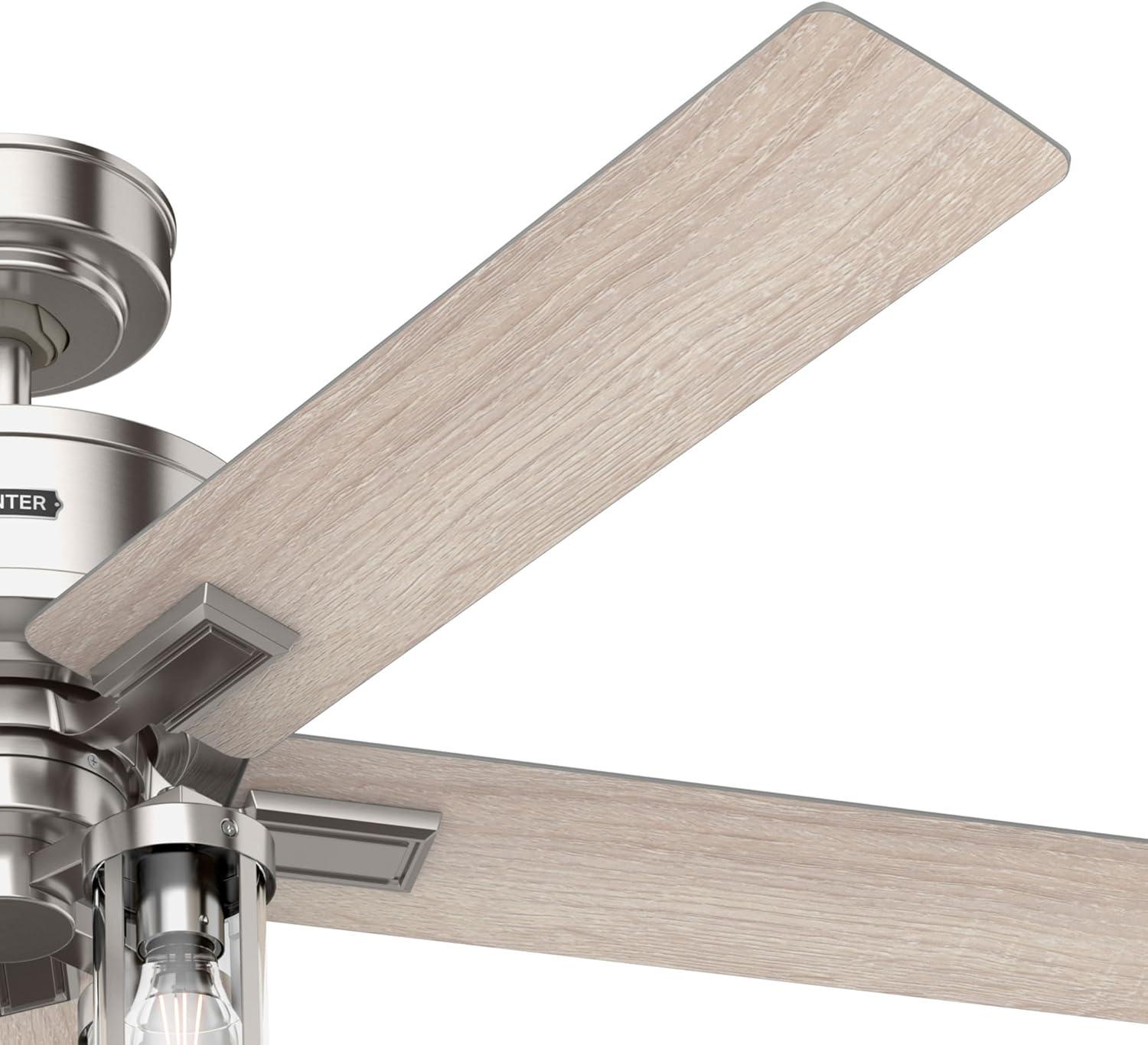 Hunter - Astwood II  Indoor Ceiling Fan With Light, Remote, 52-inch, Brushed Nickel, Casual-style, 4-speed WhisperWind Motor, 52993, for living rooms, bedrooms, home offices, kitchens