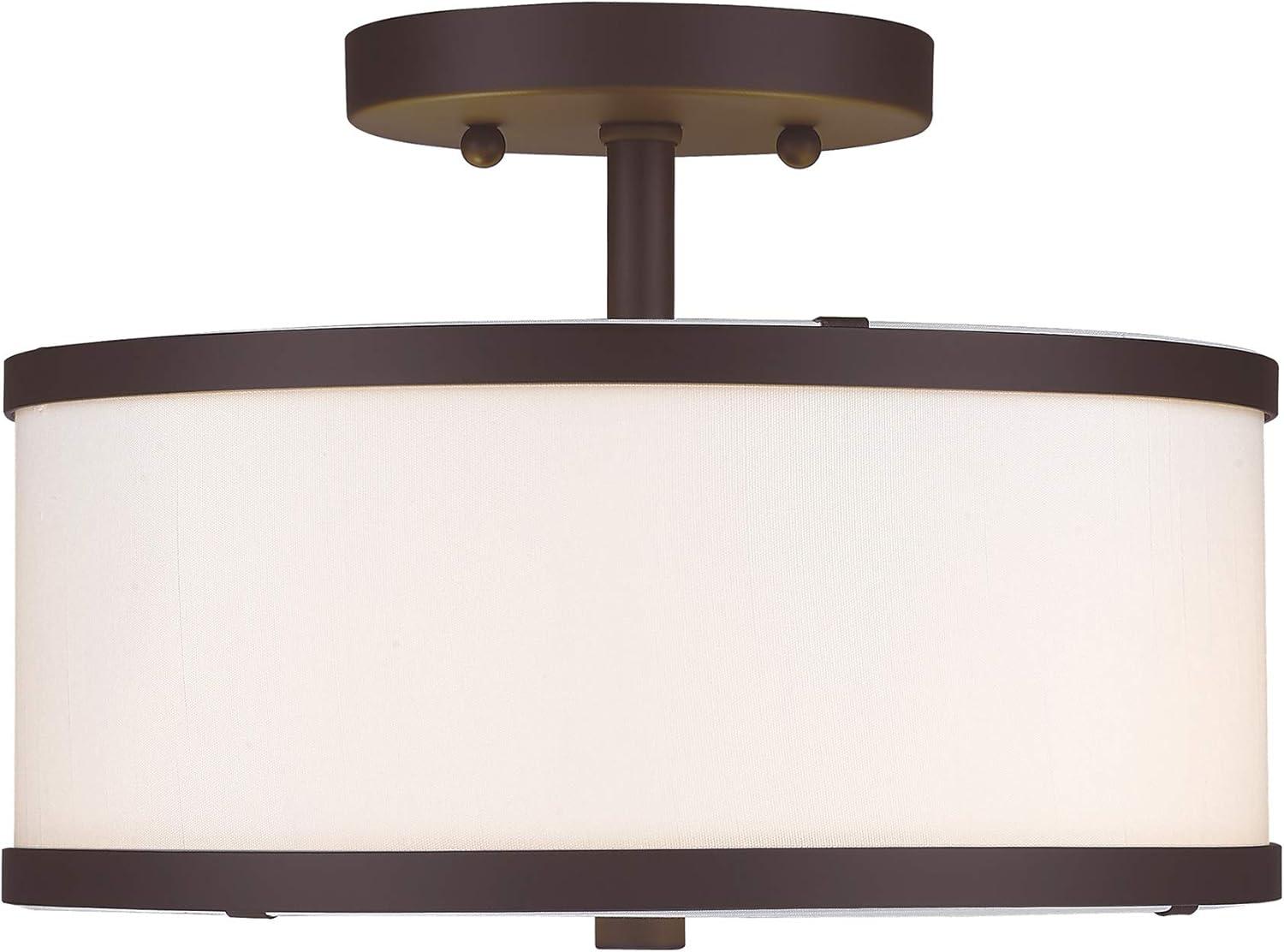 Bronze and Off-White Drum Semi-Flush Mount Ceiling Light