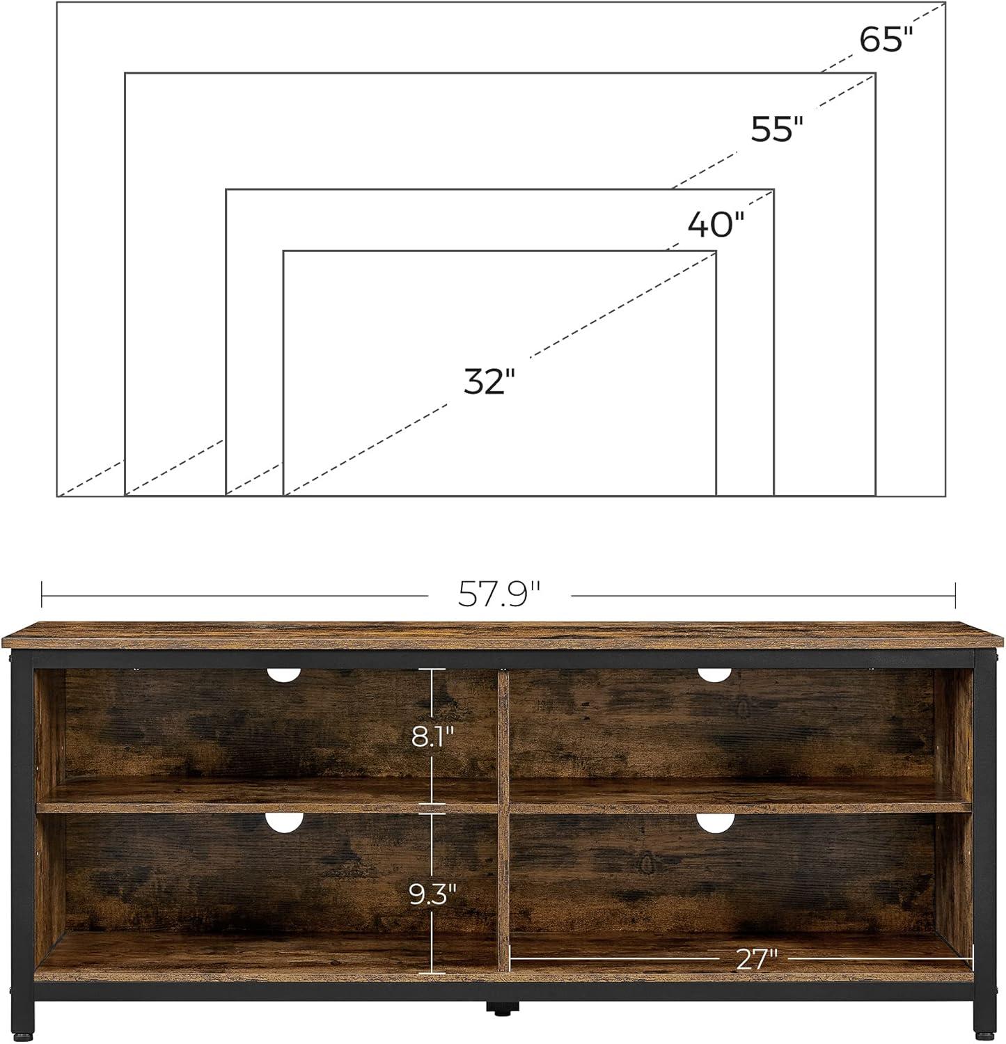 Rustic Brown and Black Industrial TV Stand with Adjustable Shelves