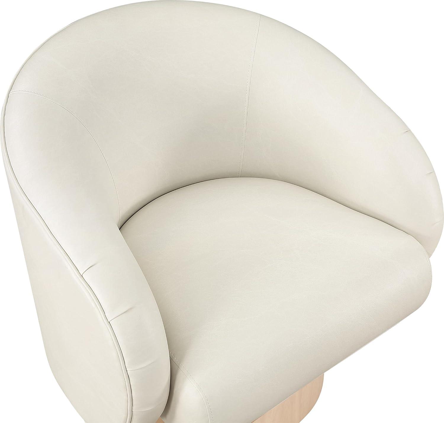 Cream Vegan Leather Swivel Accent Chair with Ash Wood Base