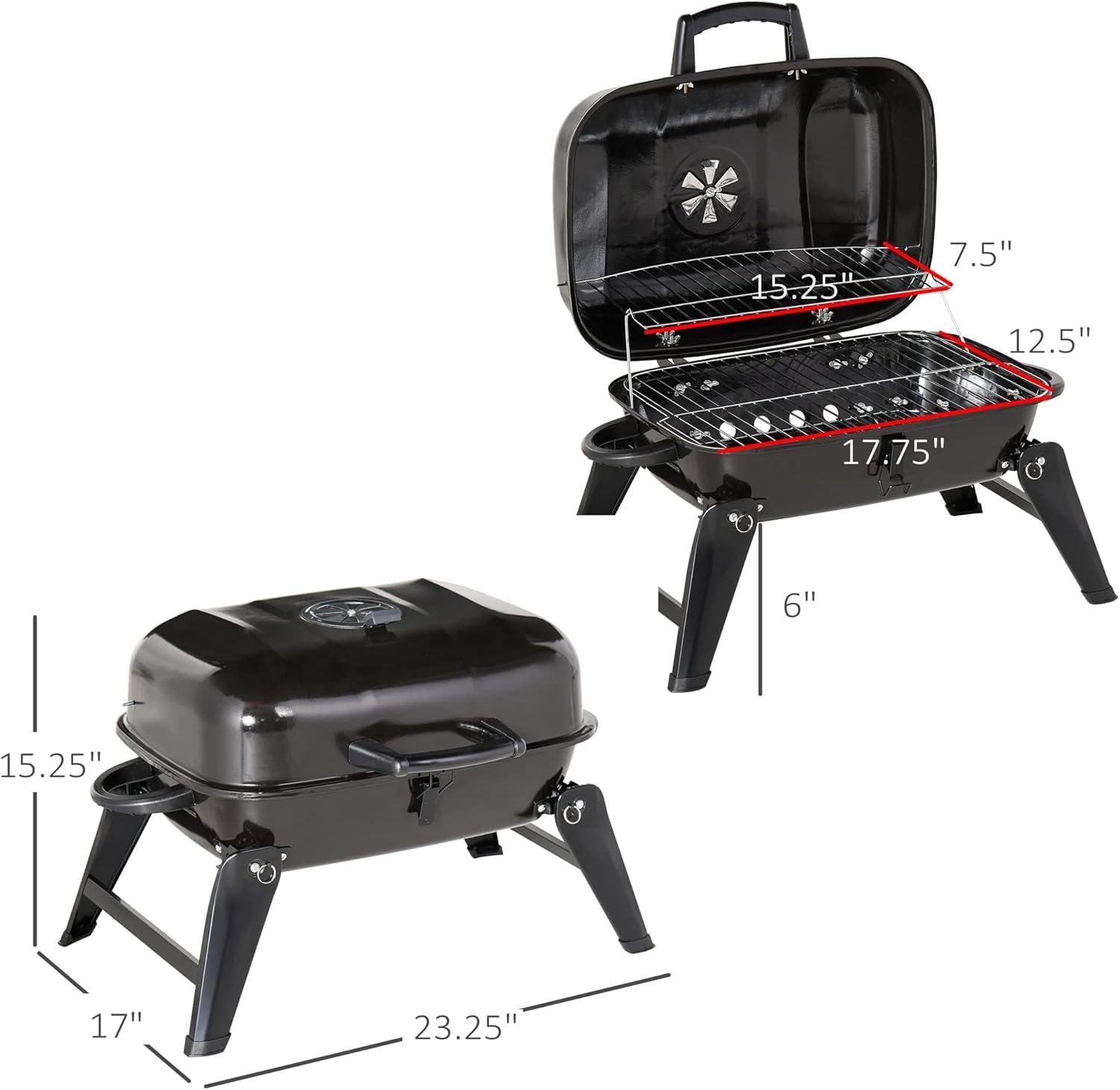 Outsunny 14" Portable Charcoal Grill, Tabletop Small BBQ Grill  Outdoor Cooking, Camping, Tailgating, Enamel Coated, Vent, Folding Legs, Black