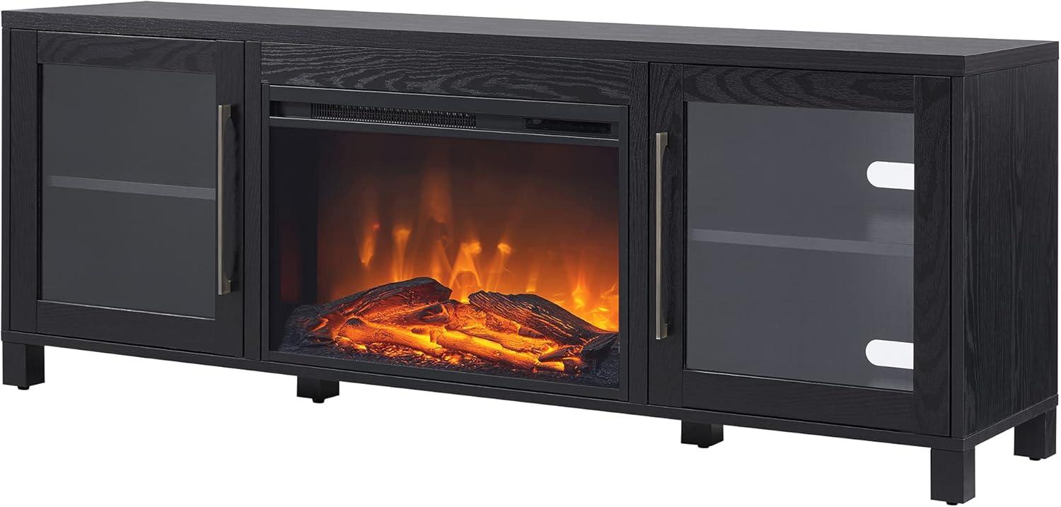 Evelyn&Zoe Quincy Rectangular TV Stand with 26" Log Fireplace for TV's up to 75", White