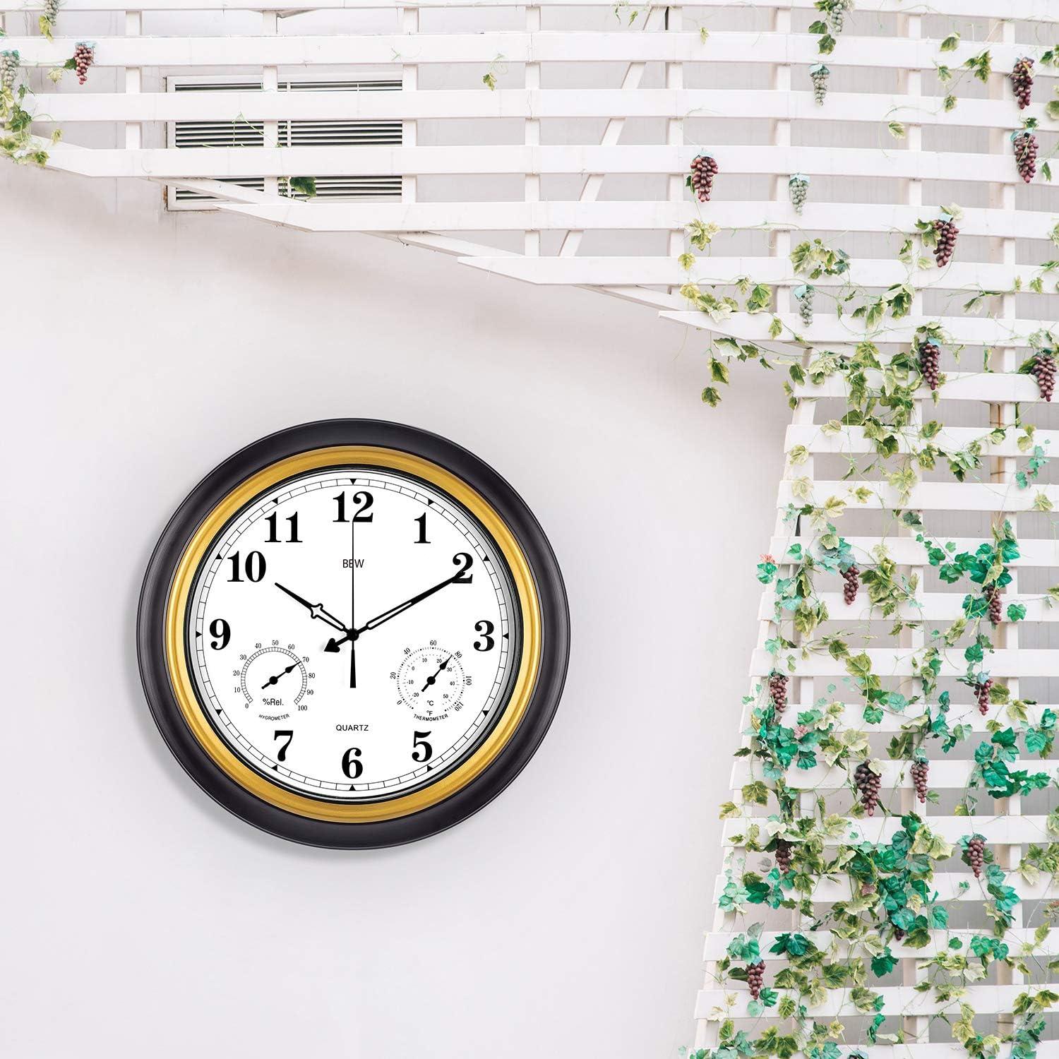 BEW 18" Quartz Retro Indoor and Outdoor Weather Station Clock, Waterproof