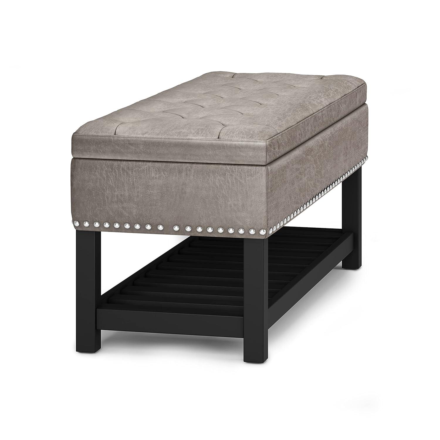 Simpli Home Lomond 44"W Tufted Ottoman Bench with Solid Wood Frame