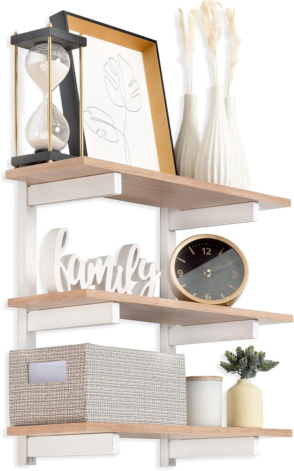 Elegant Light Oak 3-Tier Floating Wall Shelf - Adjustable & Minimalist