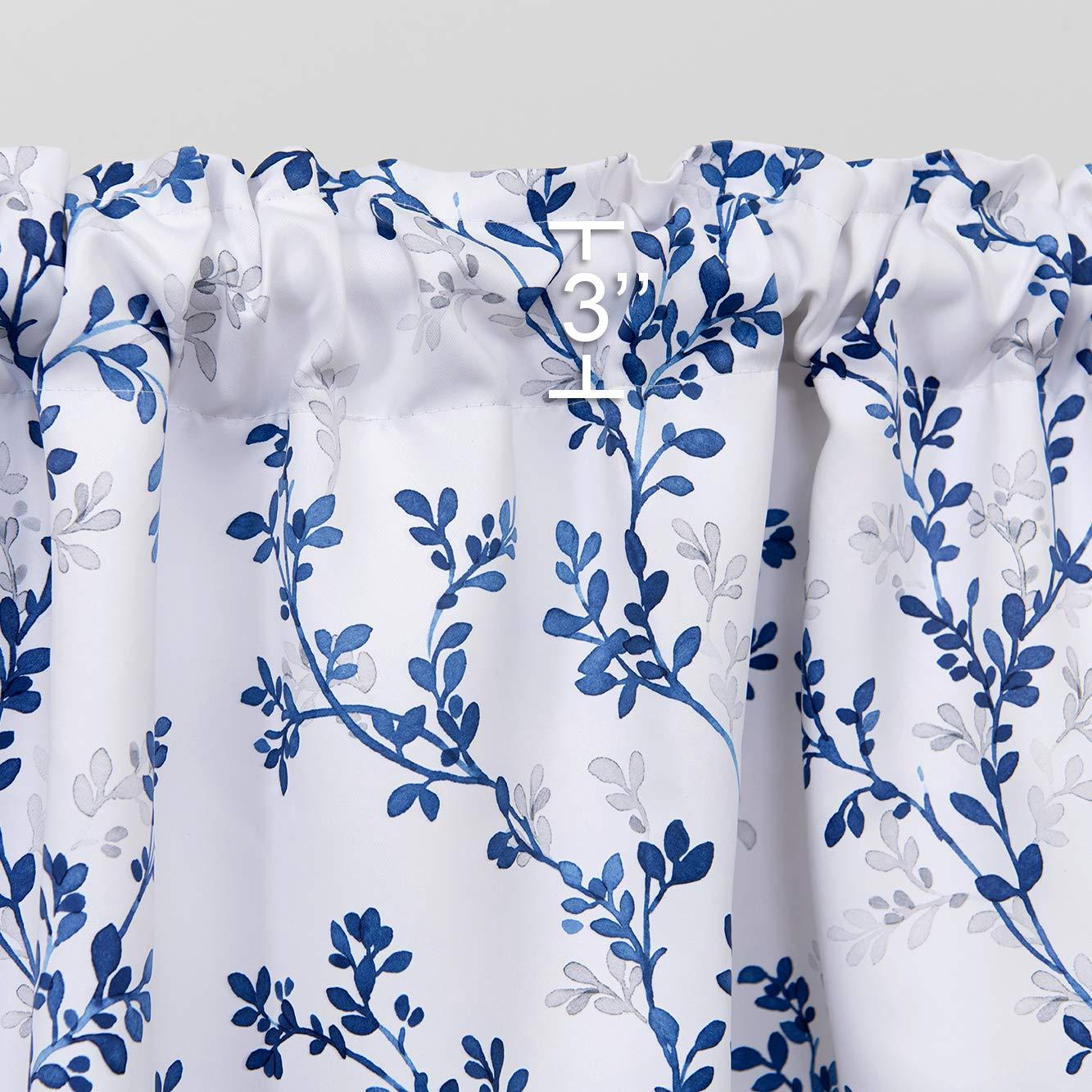 Watercolor Botanical Flowers Leaves Printed Valances for Windows, Rod Pocket Window Treatments Valances for Kitchen Cafe Living Bathroom 52 Inch by 18 Inch, Navy