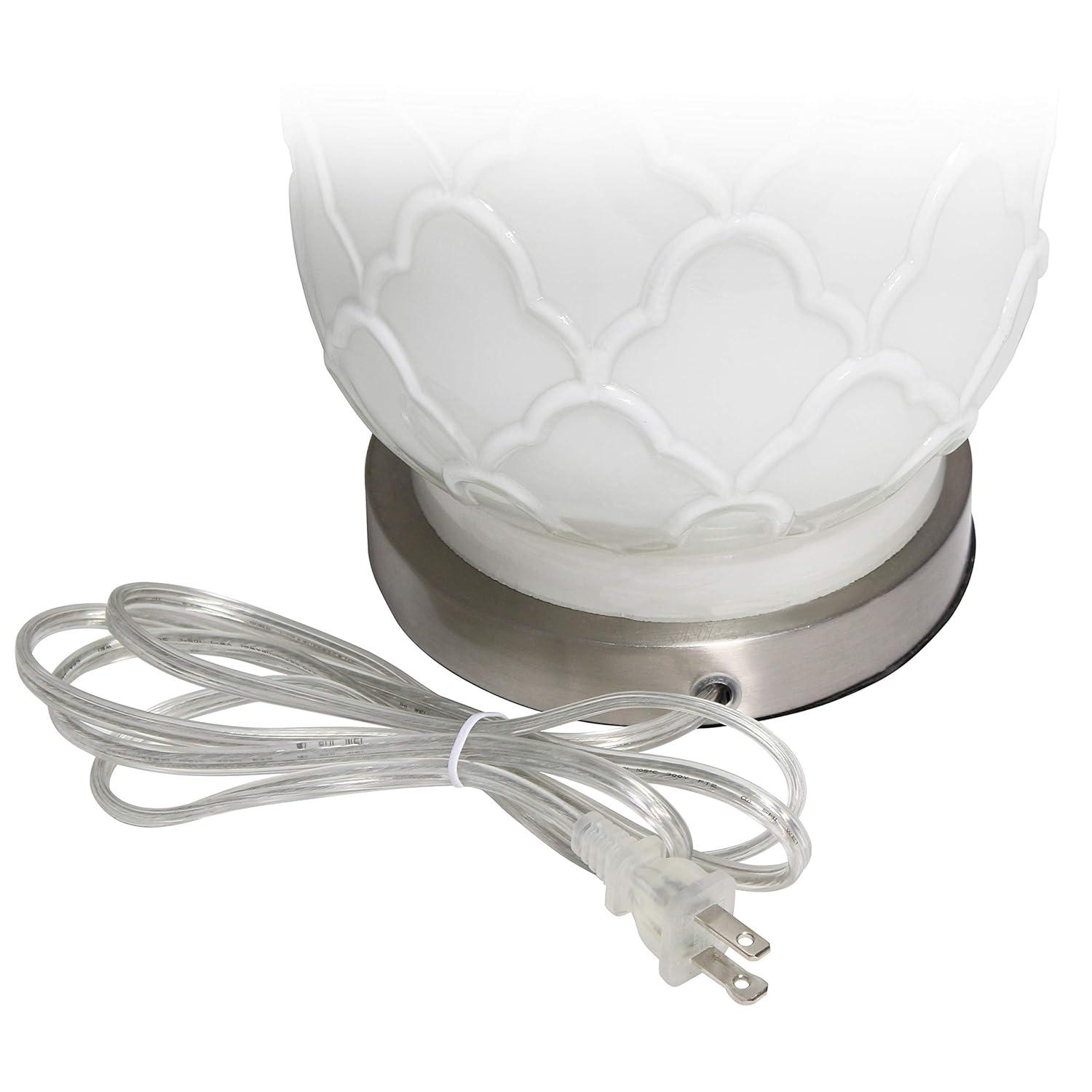 Elegant Designs White and Brushed Nickel Glass Table Lamp
