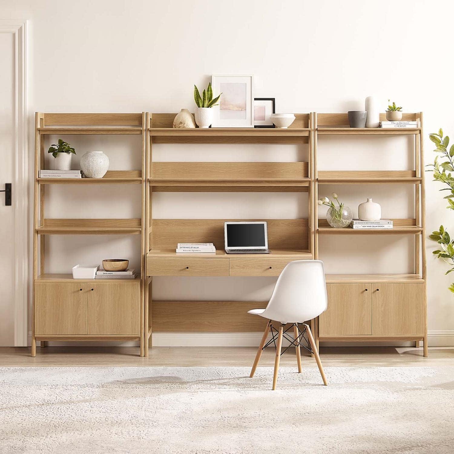 Modway Bixby 3-Piece Wood Office Desk and Bookshelf