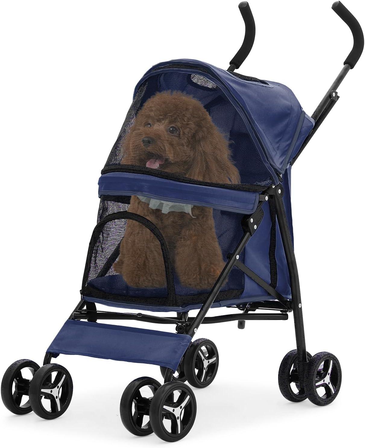 Magshion Foldable Lightweight Pet Trolley for Cats & Dogs, 4 Wheel (Navy Blue)