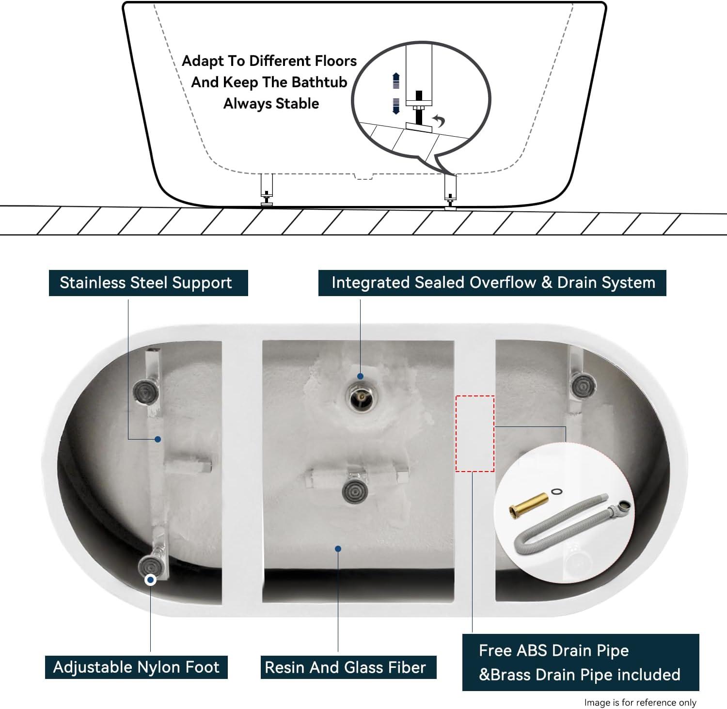 Freestanding Soaking Acrylic Bathtub with Brushed Nickel Drain