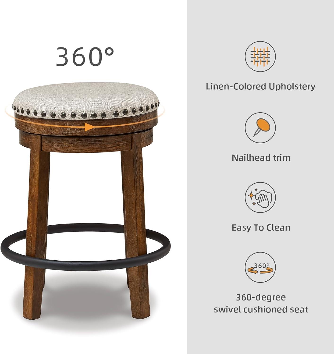 Gracie Oaks Marlar Swivel Upholstered Counter Stool with Solid Wood Frame