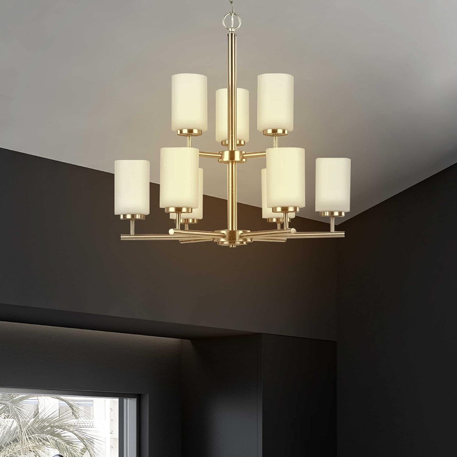 Oslo Sleek 9-Light Brushed Nickel Chandelier with Opal Etched Glass