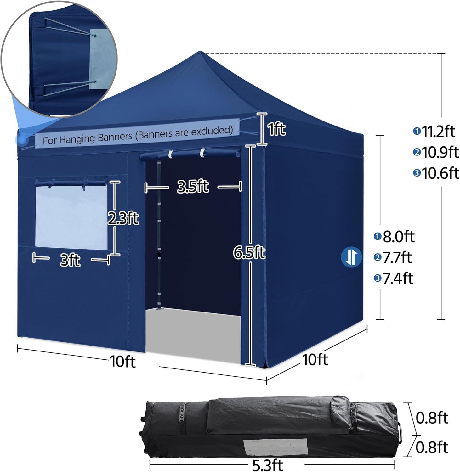 Yaheetech 10x10 Pop Up Commercial Canopy Tent with 4 Removable Sidewalls, Sandbags, Stakes & Ropes, Waterproof Instant Canopies for Wedding Party Commercial Event Pavilion, White