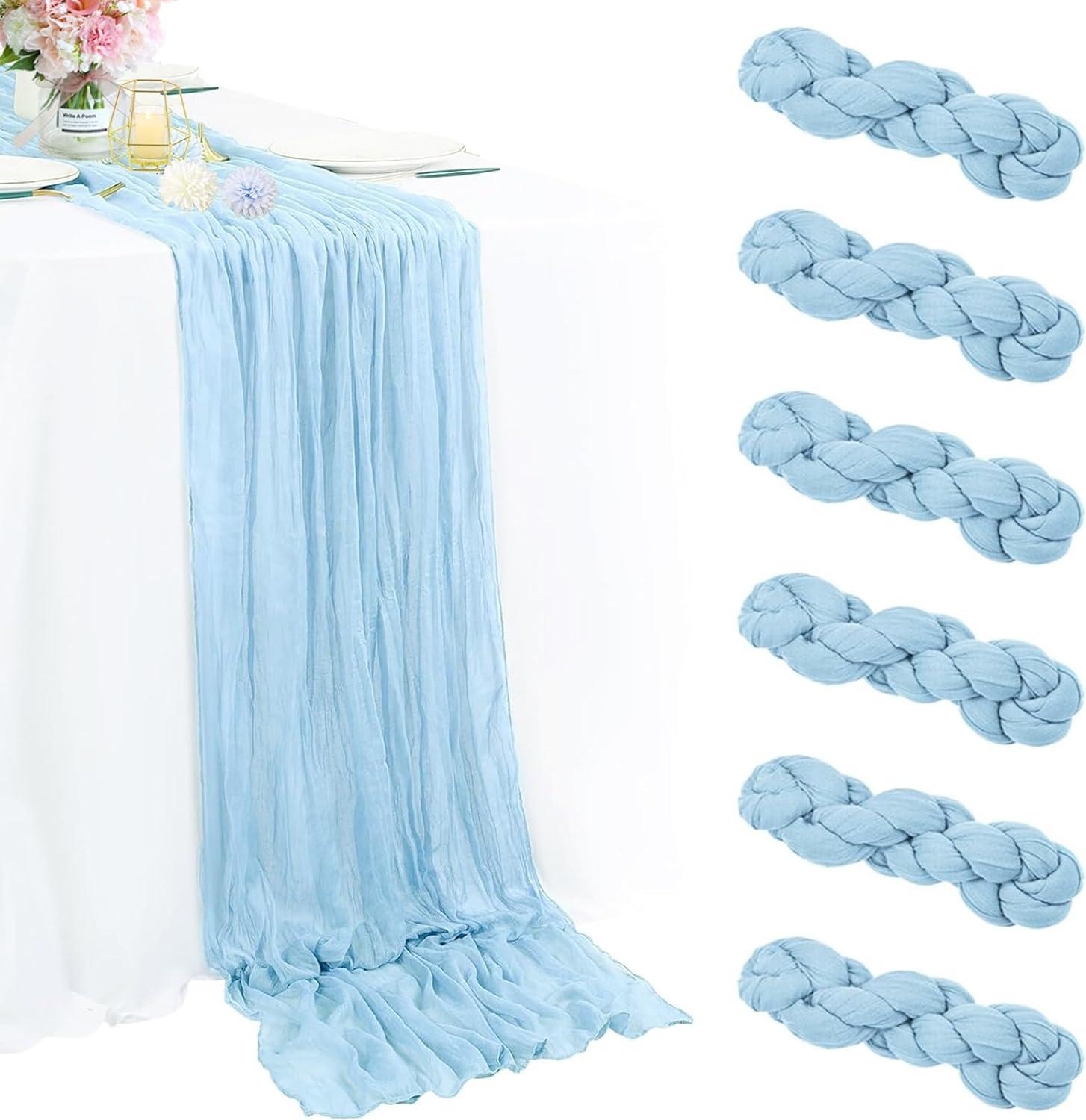 Mint Green Cheesecloth Table Runner 6 Pack 35" Boho Gauze Runner 120 inches Long Tablecloth Runner Rustic Sheer Fabric Bulk for Baby Shower Wedding Bridal Birthday Party Table Decorations