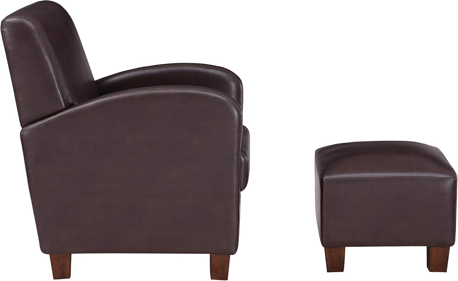 Aiden Chair & Ottoman Cocoa Brown Faux Leather with Medium Espresso Legs