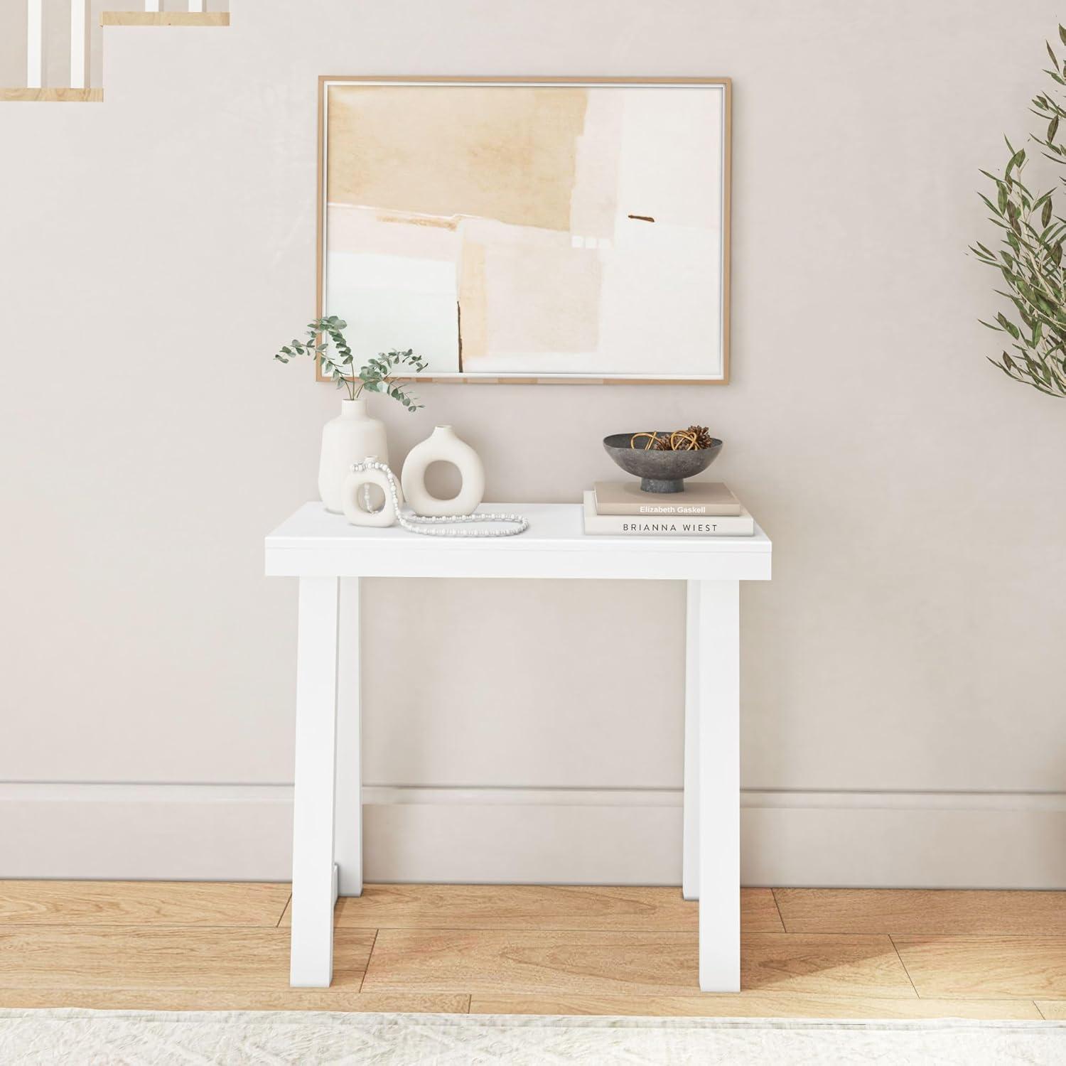 Plank+Beam 36” Solid Wood Console Table, Classic Farmhouse Style Sofa Table, Narrow Entryway Table for Hallway, White