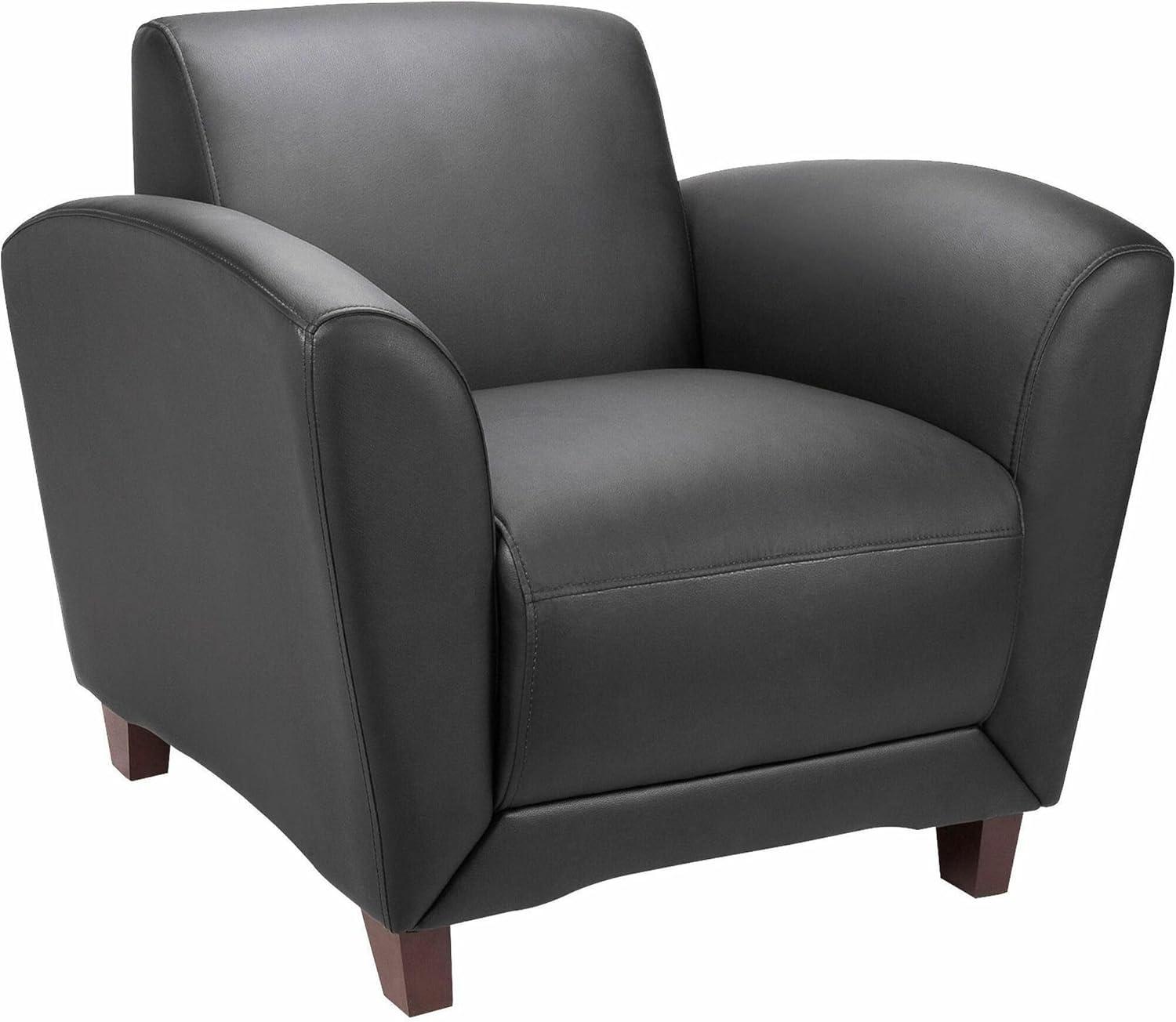 Lorell Reception Seating Club Chair Black Leather Seat - Four-legged Base - Black - 36" Width x 34.5" Depth x 31.3" Height - 1 Each