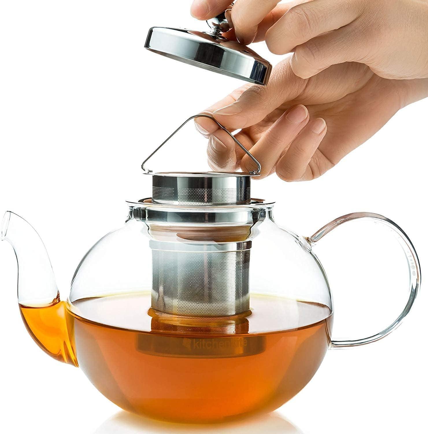 Hiware Glass Teapot with Removable Stainless Steel Lid & Infuser, 33 Ounce Teapot Stove Top Safe for Blooming & Loose Leaf
