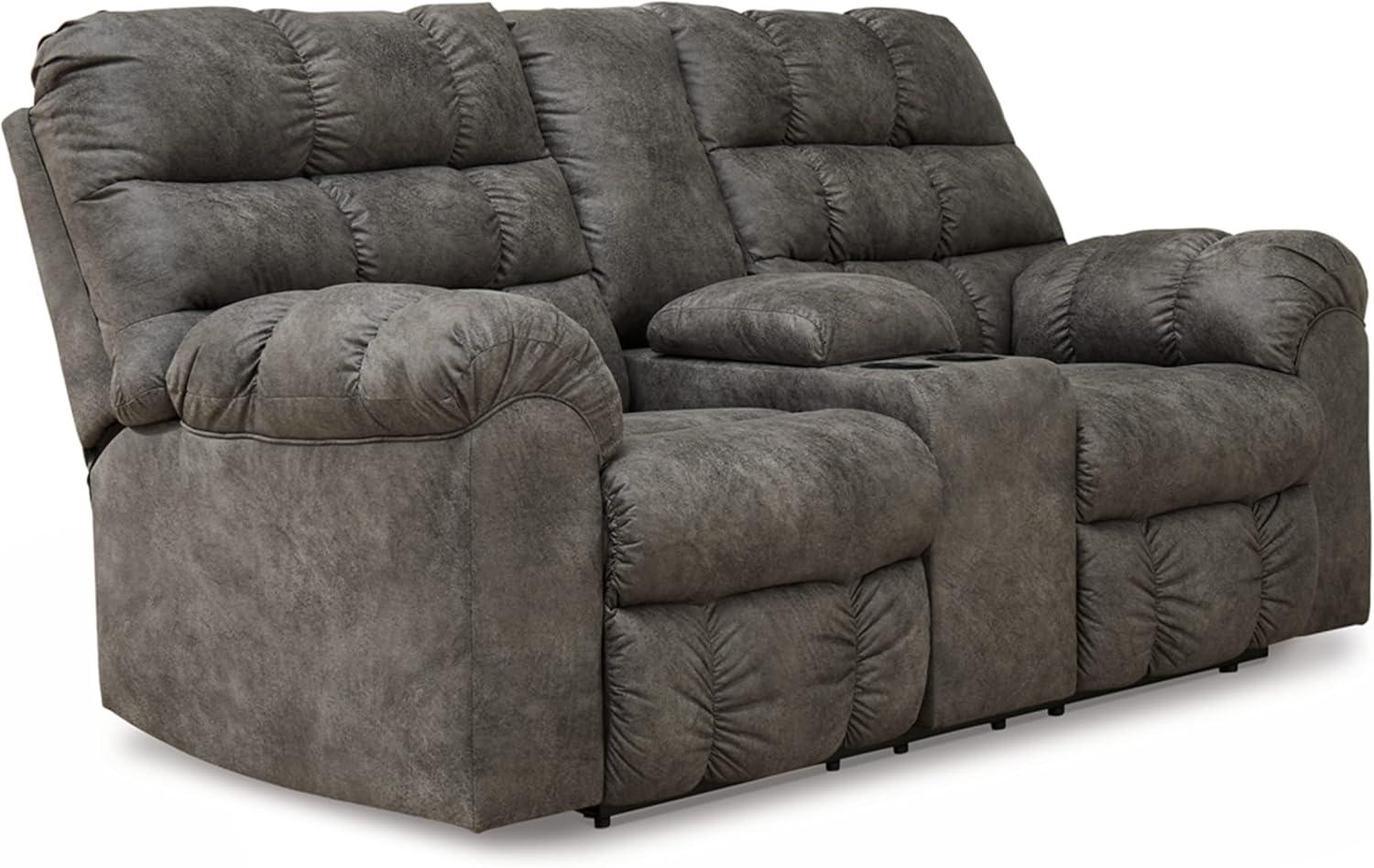 Nut Brown Faux Leather Reclining Loveseat with Cup Holder