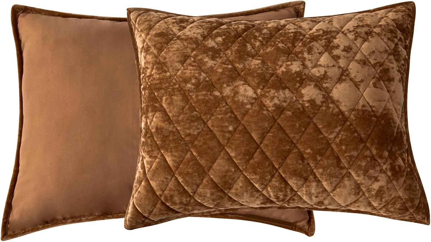 Chezmoi Collection Lux Caramel Gold Velvet Quilt Queen Set, 3-Piece Lush Plush Distressed Velvet Bedding All Season Lightweight Comforter Brushed Microfiber Reverse with Diamond Stitch Quilting