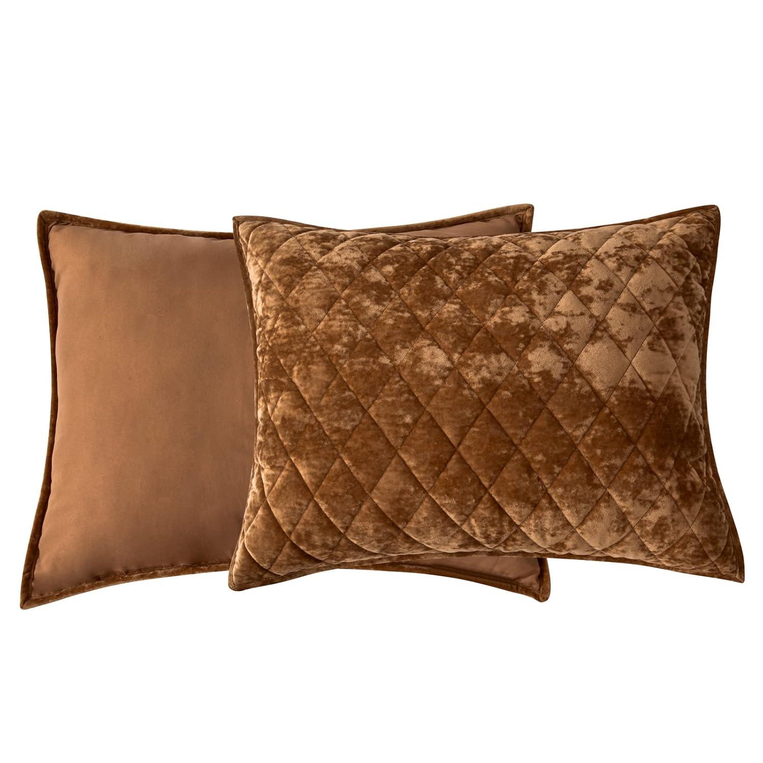 Chezmoi Collection Diamond Stitch Reversible Plush Distressed Velvet Quilt Set
