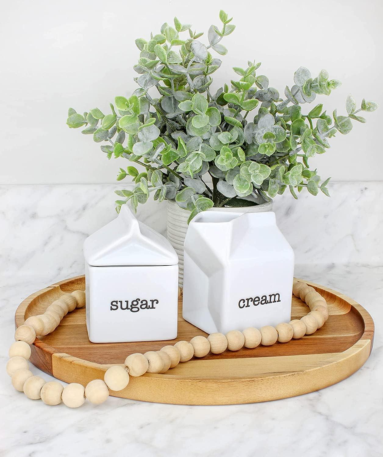 Darware Milk Carton Sugar and Creamer Set; Milk Carton Shaped White Ceramic Cream Jug and Sugar Bowl