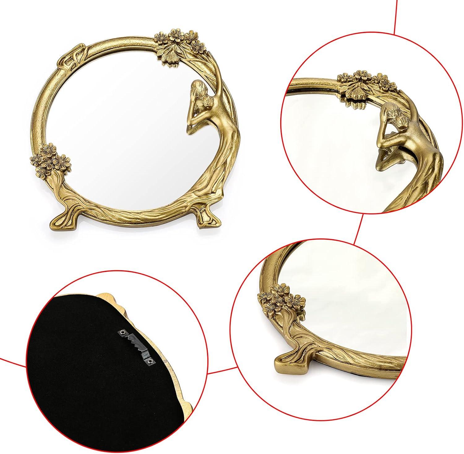 XGZHP2 Add Luxury European Vintage Resin Relief Mirror to Your Collection - Elegant Golden Decor for Dressing & Makeup - Timeless Antique-Style Prop with Feminine Charm - Perfect for Phot