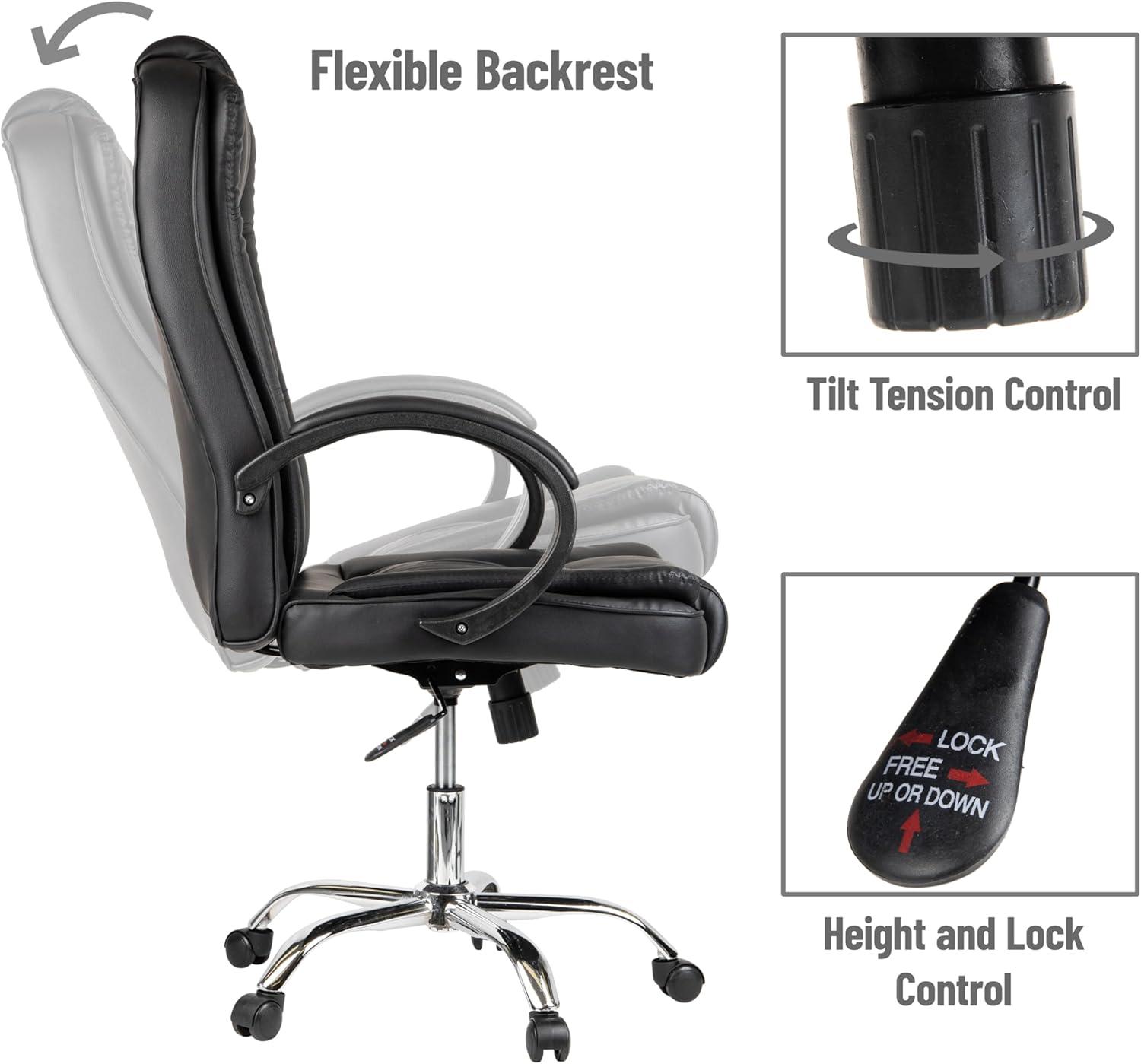 Mind Reader Executive Office Chair with Headrest, Height Adjustable, Desk Chair, Office, 23"L x 25"W x 45-49"H