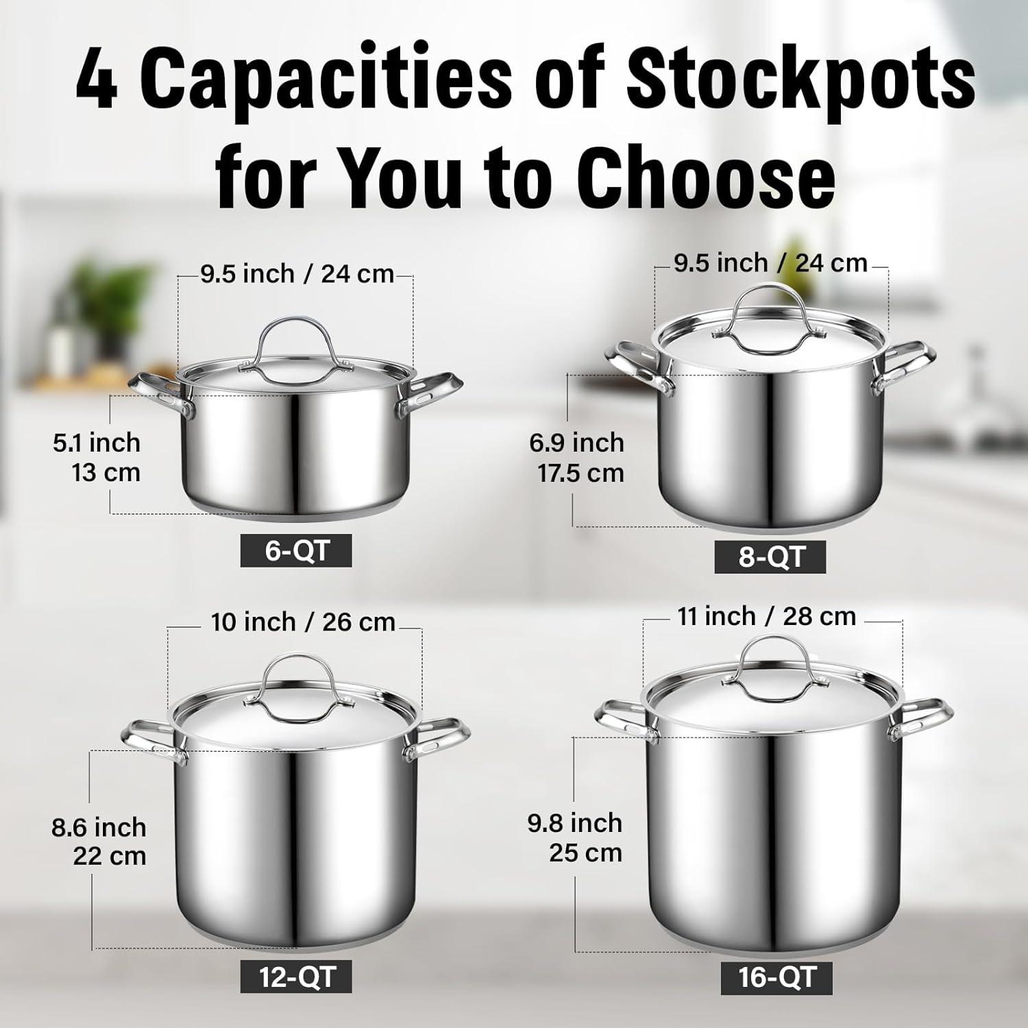 Extra Large Silver Stainless Steel Stockpot with Lid