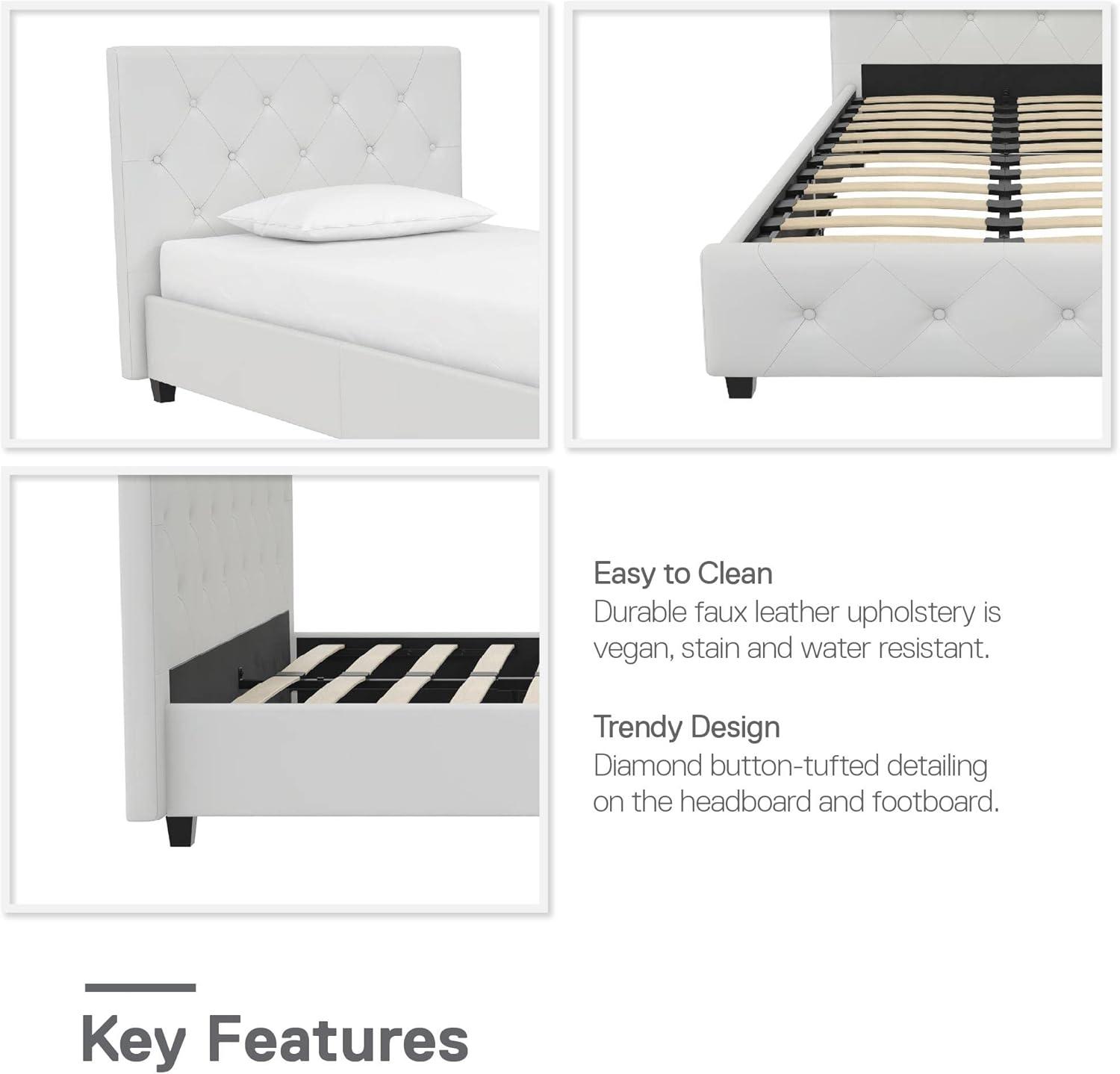 DHP Dakota Upholstered Platform Bed, Twin, White