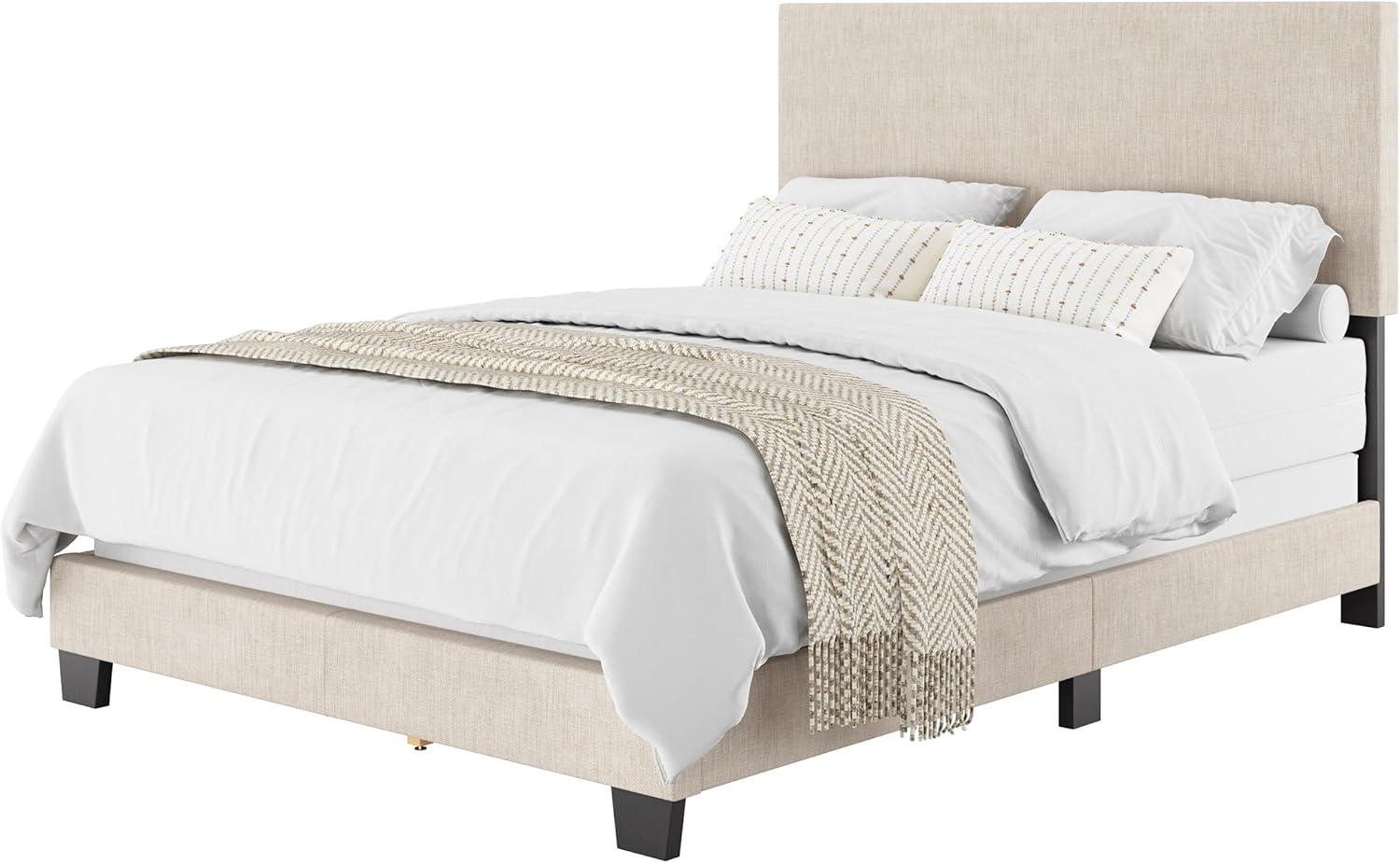 Celeste Modern Upholstered King Bed Beige - CorLiving: Transitional Style, Polyester Fabric, MDF & Wood Frame