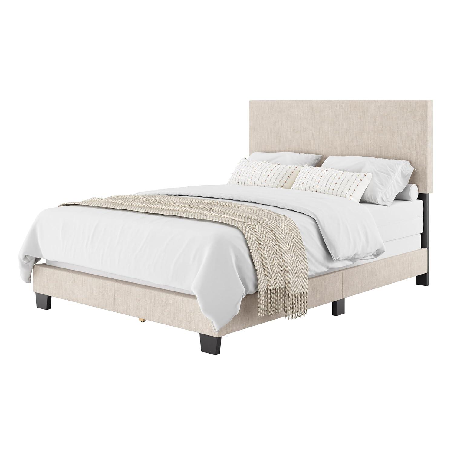 Celeste Modern Upholstered King Bed Beige - CorLiving: Transitional Style, Polyester Fabric, MDF & Wood Frame